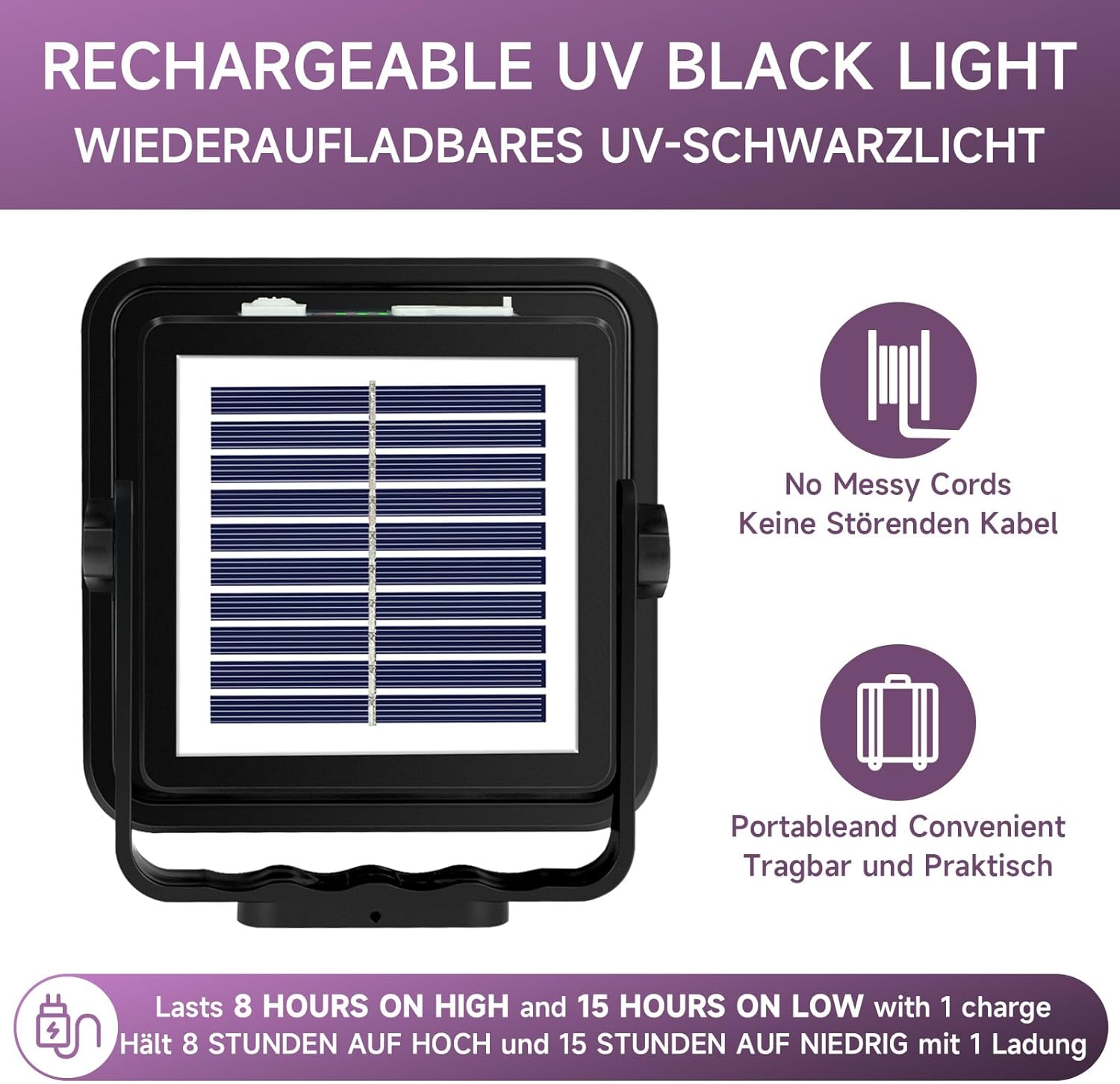 Rechargeable Black Light, Dimmable UV Light, 120 LED Ultraviolet Blacklight, Suitable for Neon Glow Party (2 Pack 100W)