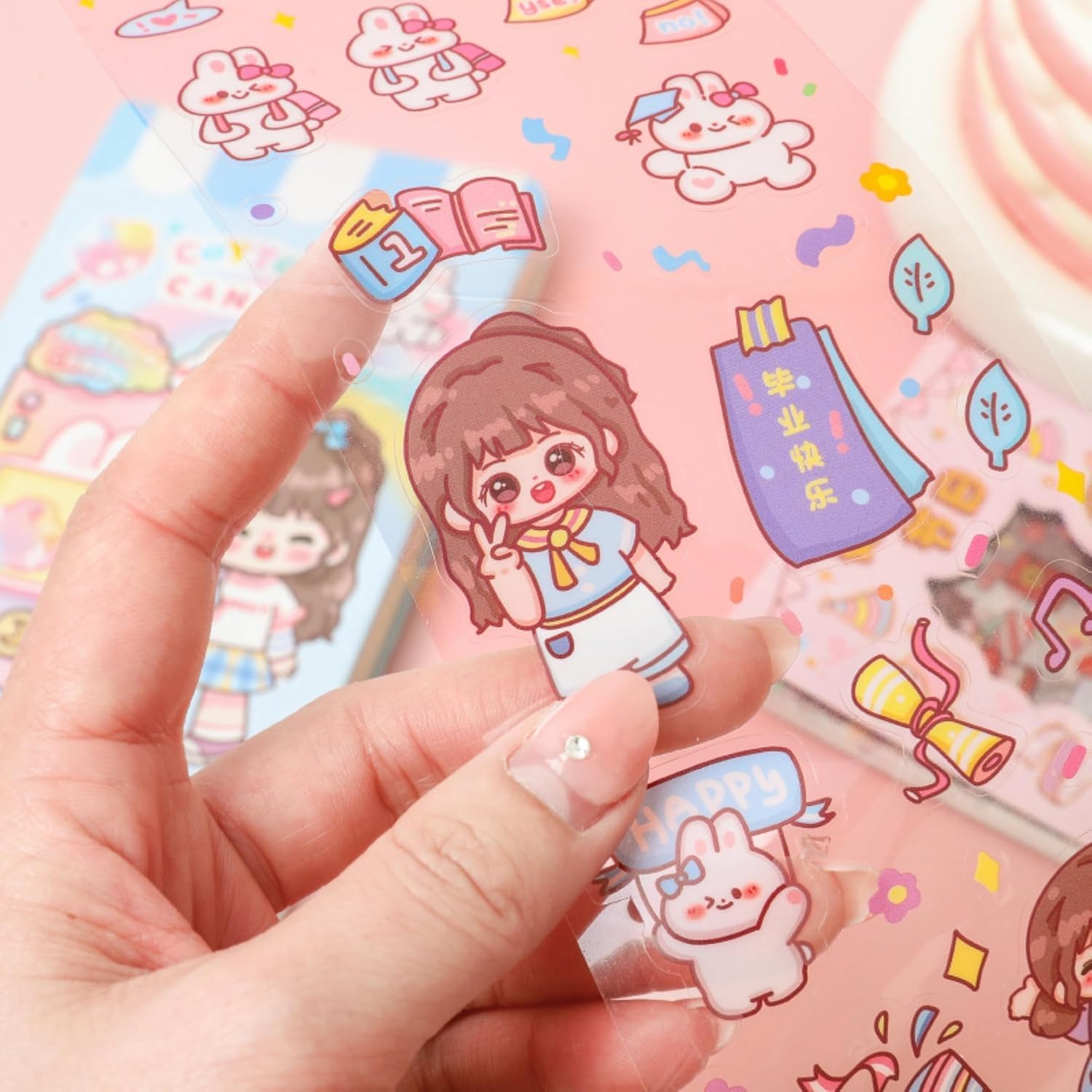 DME SALES Cute Carton Theme Kawaii Stickers- 20PET Sheets Cute Washi Stickers for Project, Girls Sticker Set for Kids, Self-Adhesive Sticker, Kawaii Sticker Sheet Size - 40 X 8 CM 4