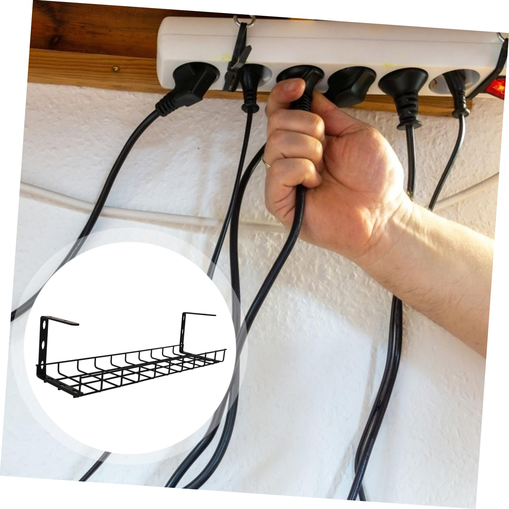 Tofficu 1 pièce Support de Gestion des Câbles Fer sous Bureau Rack de Rangement pour Câbles Noir pour Bureau et Maison pour Études et Salons