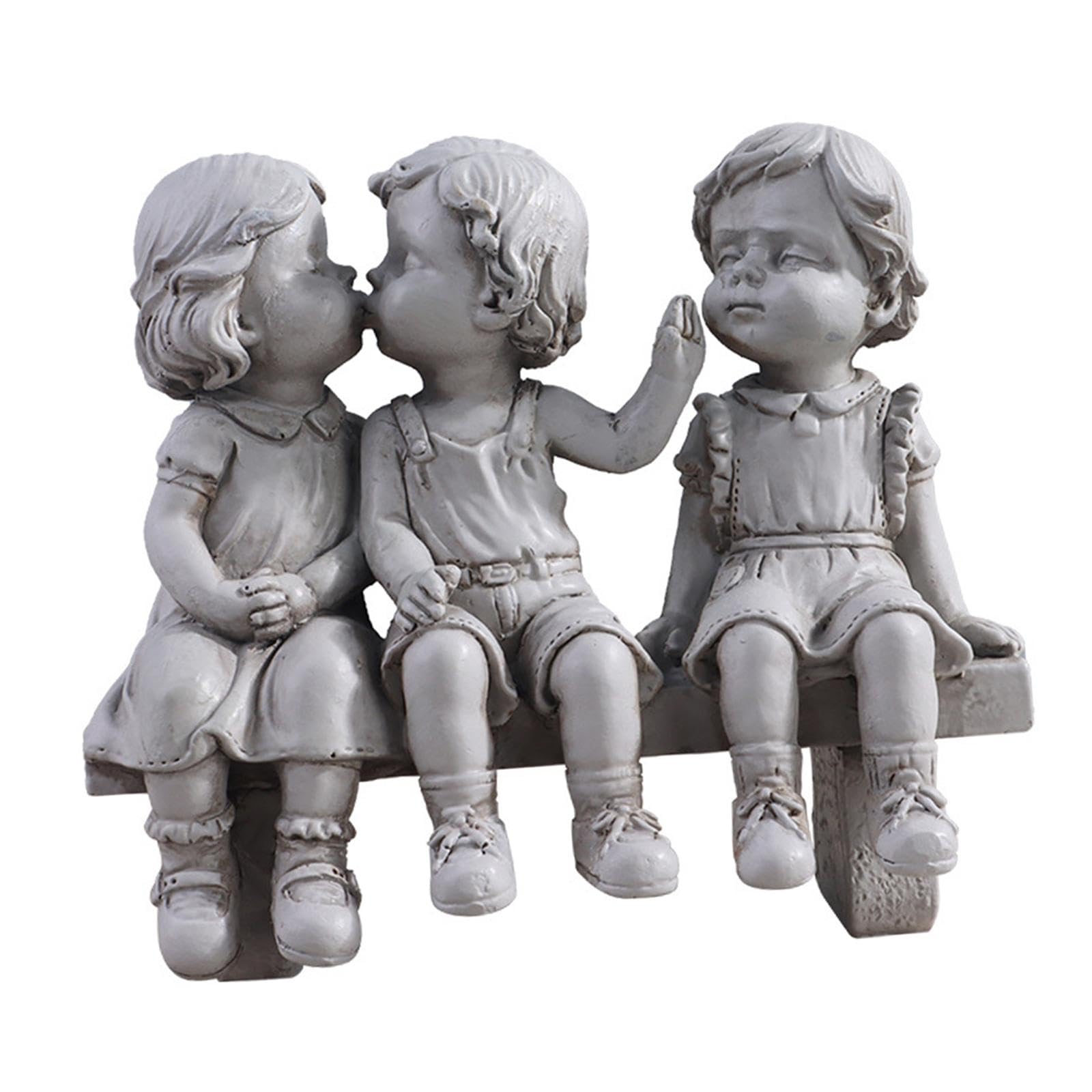 Statua da Giardino in Resina con Bambini, Scultura per Patio, Portico, Giardino E Prato.