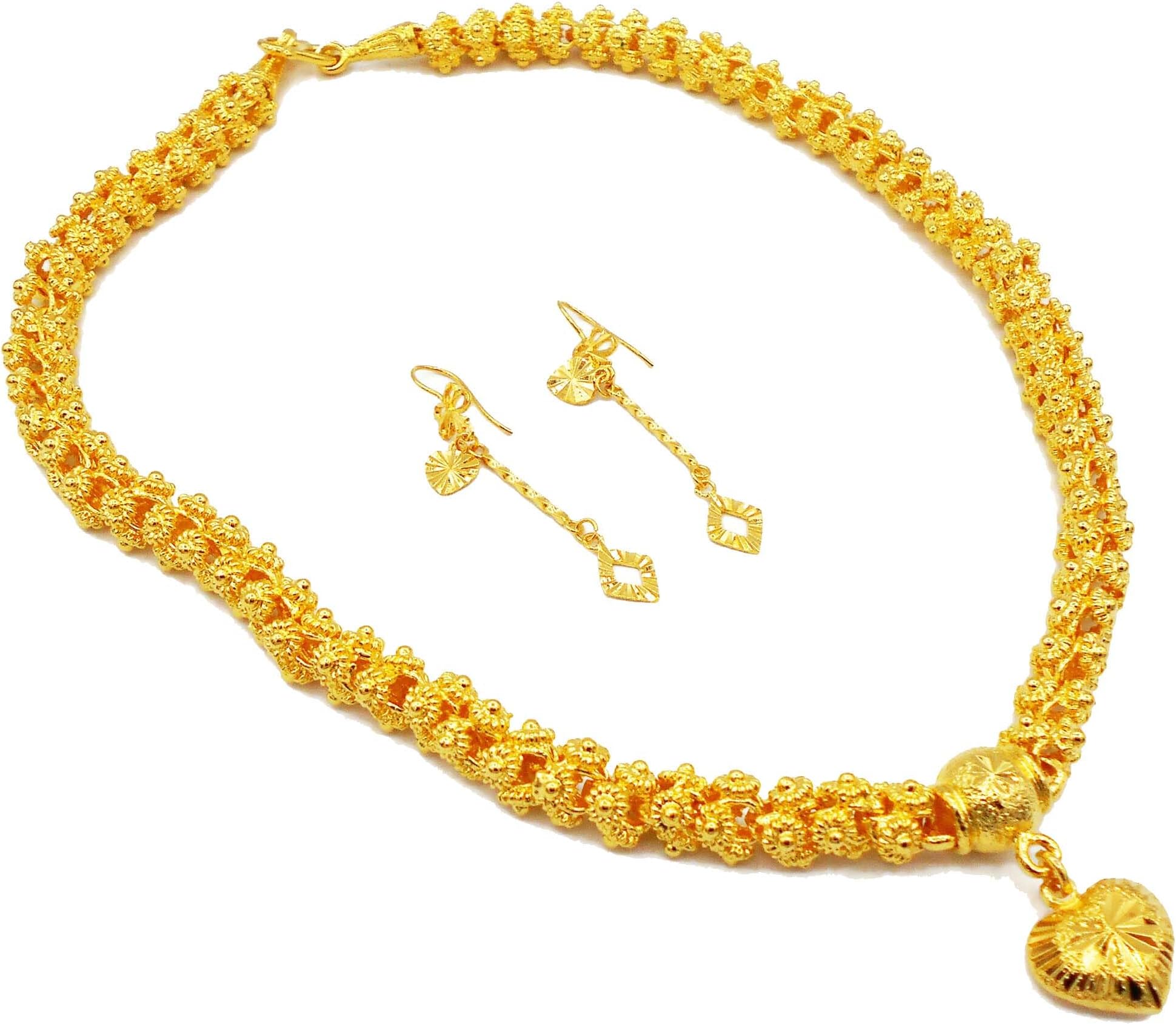 Heart Pikun Flower 22k 23k 24k Thai Baht Yellow Gold GP Necklace Pendant Jewelry Women