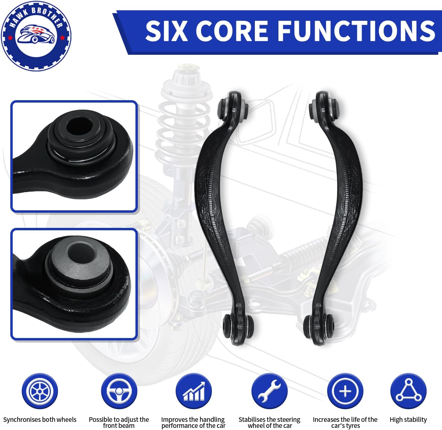 6 PCS Rear Upper Control Arm Suspension Kit Replacement For GMC Acadia and Chevrolet Traverse and Buick Enclave and Saturn Outlook (K641643/K641644/K641781/K641887)