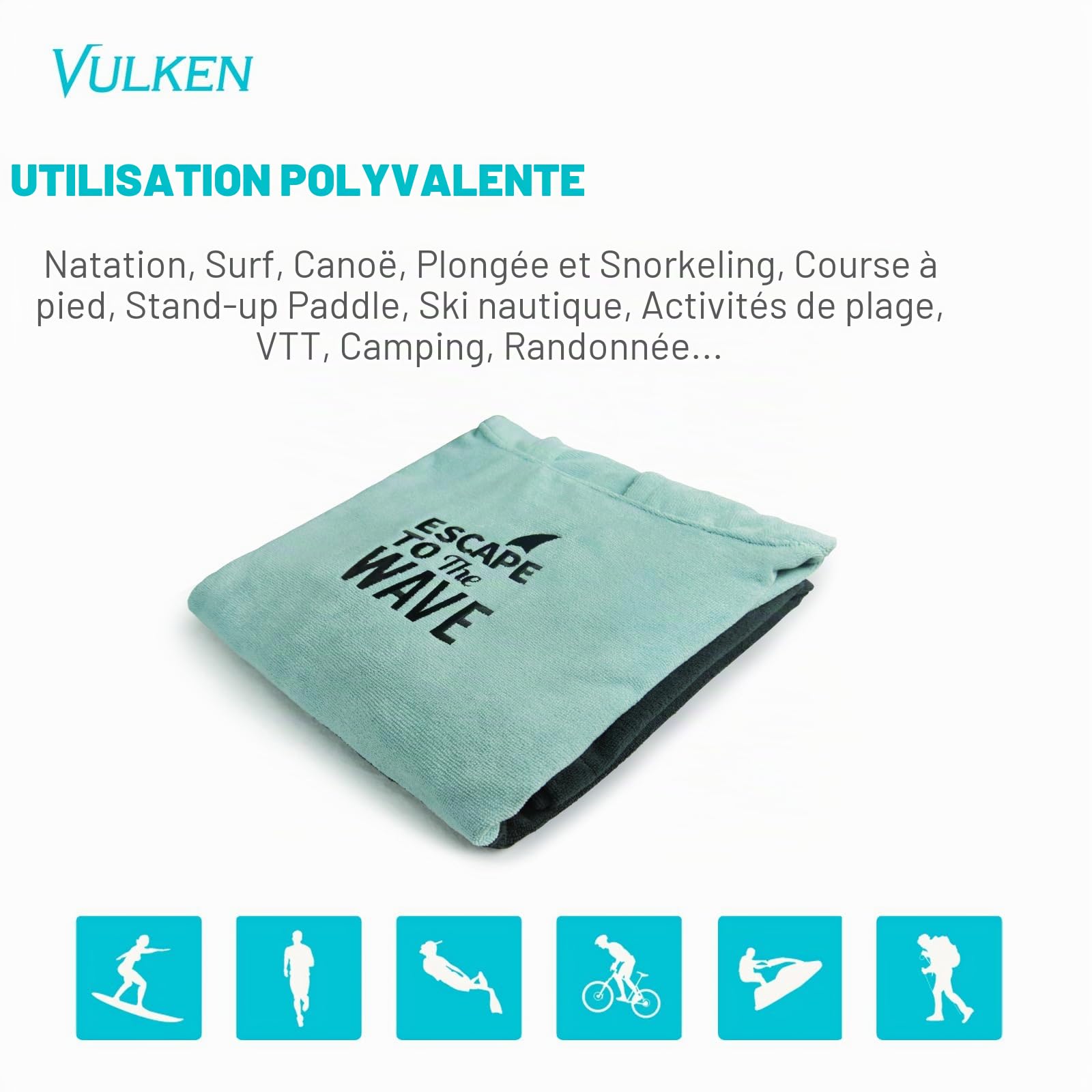 Vulken Peignoir à capuche pour femme Poncho de surf pour se changer à l’abri des regards Taille S/M Bleu pétrole