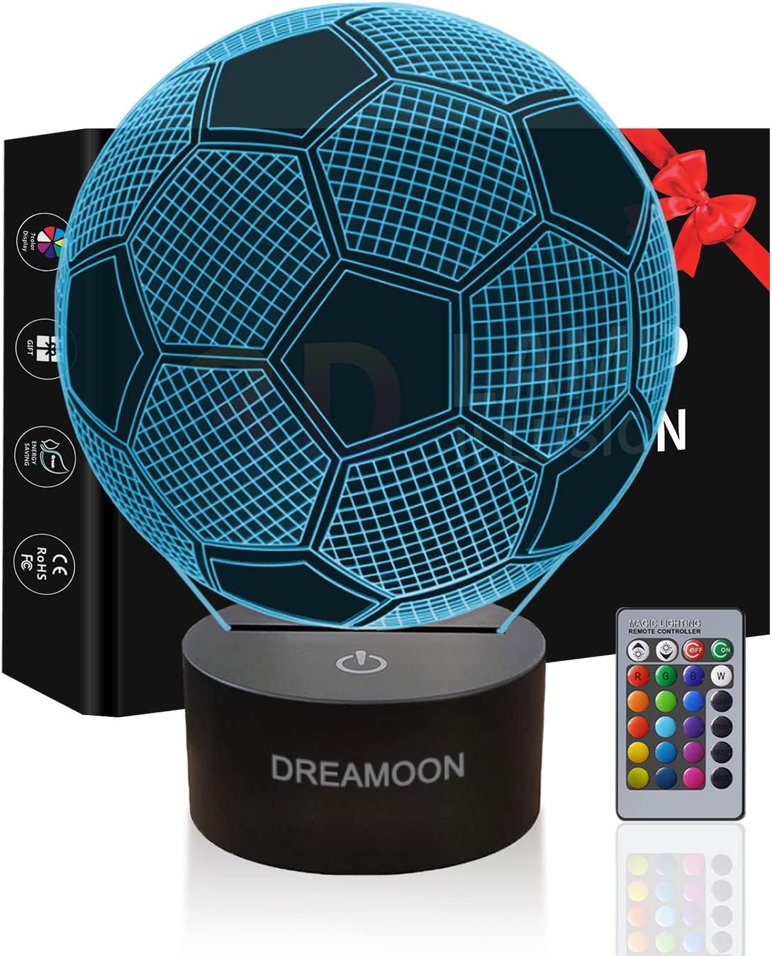 DREAMOON Football Gifts for Boys, Football Night Light for Kids Girls, 3D Football Lamp, 16 Colours Change & Remote Control, 6 7 8 9 10 Year Old Boy Birthday Gifts Bedroom Accessories Decor