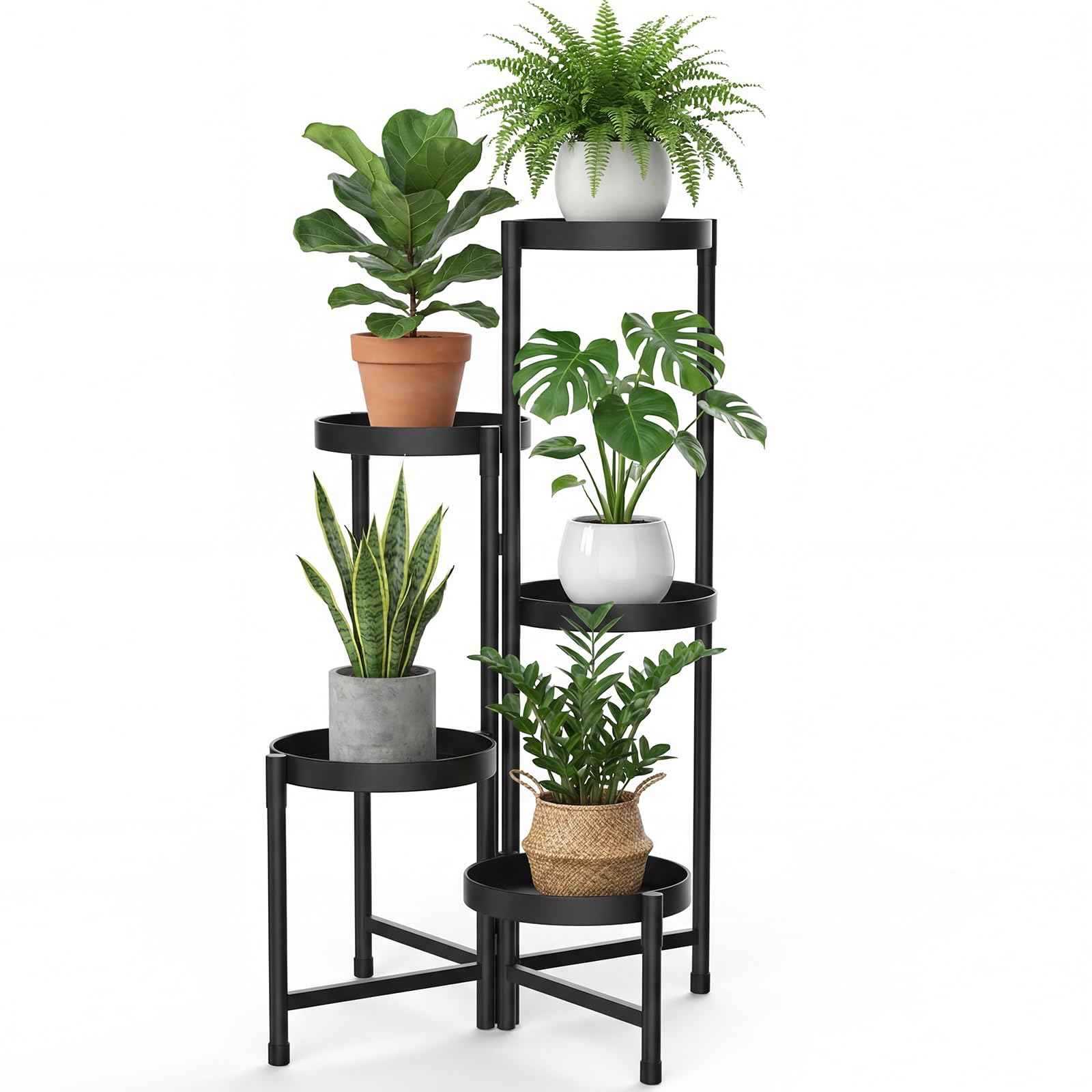 Support Plantes Interieur Métal 5 Niveaux, Porte Plante Moderne, Etagere Plantes丨Tabouret Plante pour Déco Salon, Balcon et Jardin