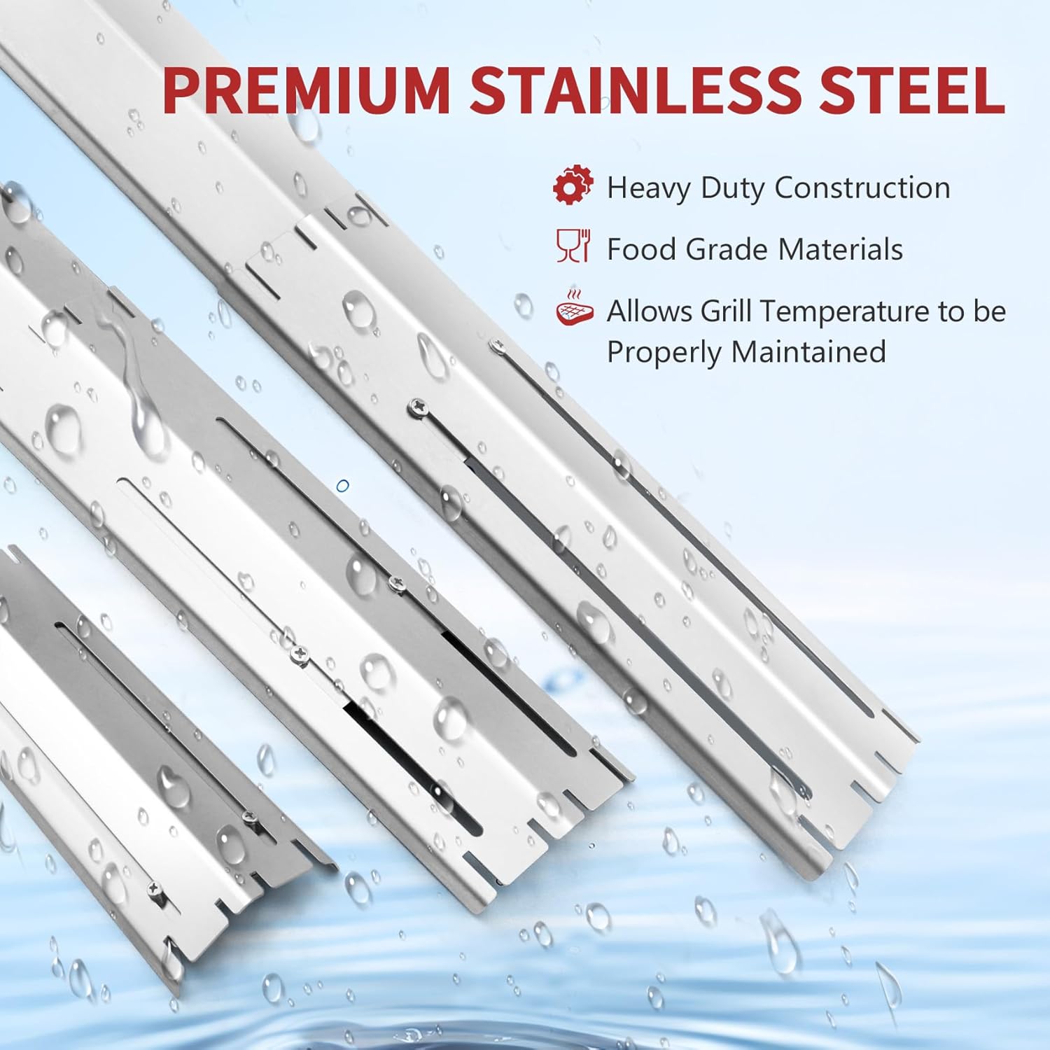 Adjustable Heat Plate Shield, Universal Heat Burner Tents, Heavy Duty Flame Tamer for Charbroil and Other Gas Grill Models, BBQ Replacement Parts, Extends from 11.75" up to 21" L (4 Pack)