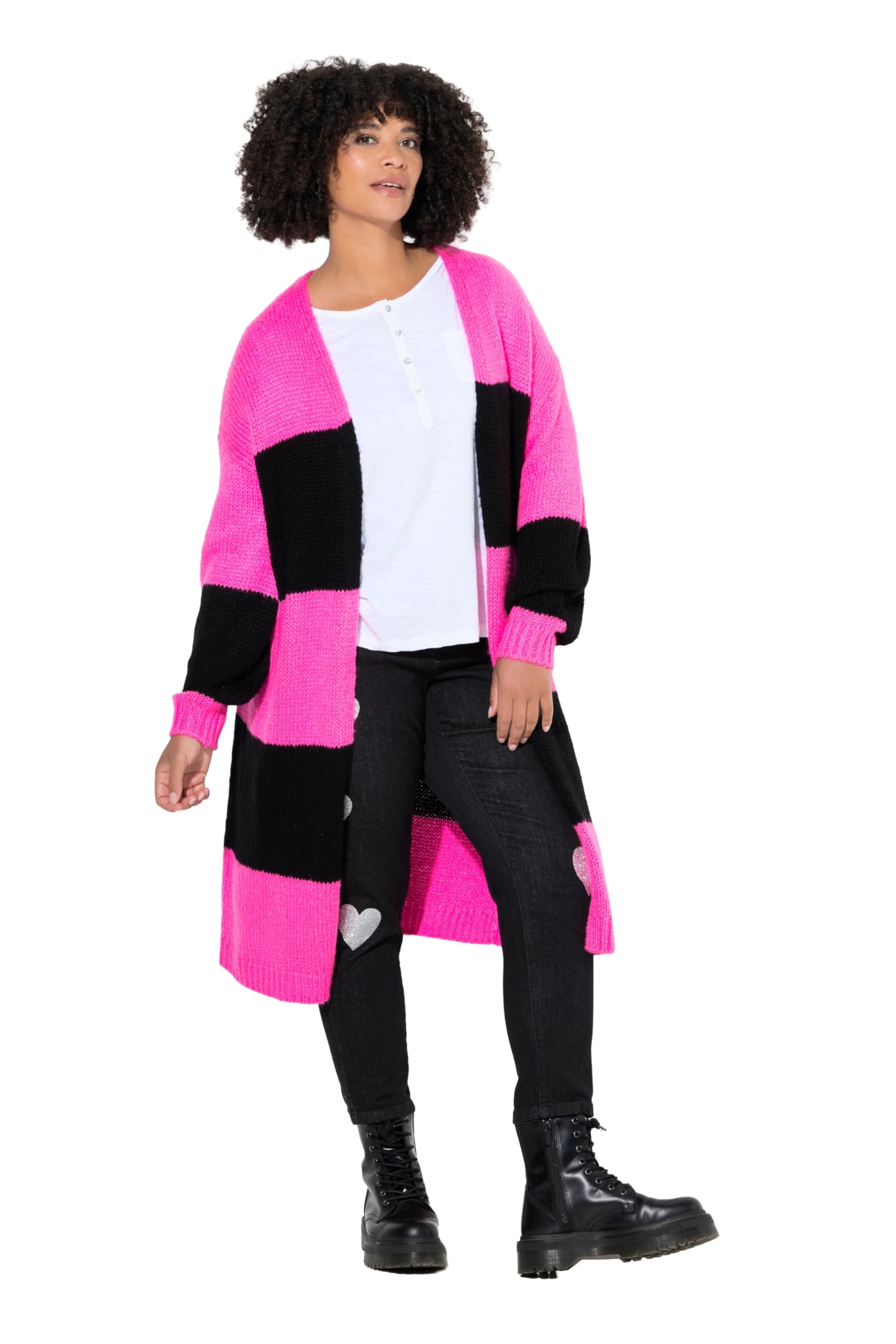 Angel of Style Damen große Größen Übergrößen Plus Size Long-Strickjacke, Straight Fit, Blockstreifen 845544