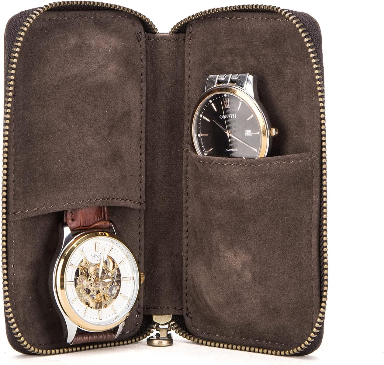 Watch Case, Leather Watch Box Case Genuine Leather Watch Travel Case