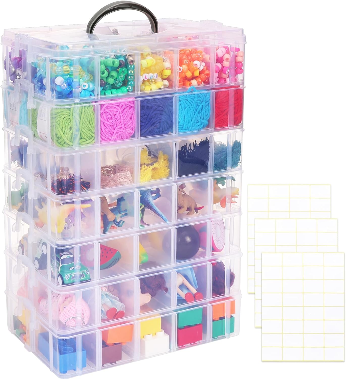 SGHUO 7-Tier Stackable Storage Container Box with 70 Compartments, Plastic Organizer Box for Arts and Crafts, Toy, Fuse Beads, Washi Tapes, Sewing Supplies