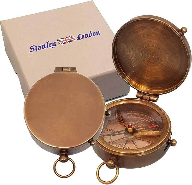 Personalized Antique Brass Pocket Compass with Custom Engraving – Engraved Compass Gift for Graduation, Father’s Day, Anniversary, Travel, or Family Heirloom – Optional Hardwood Box