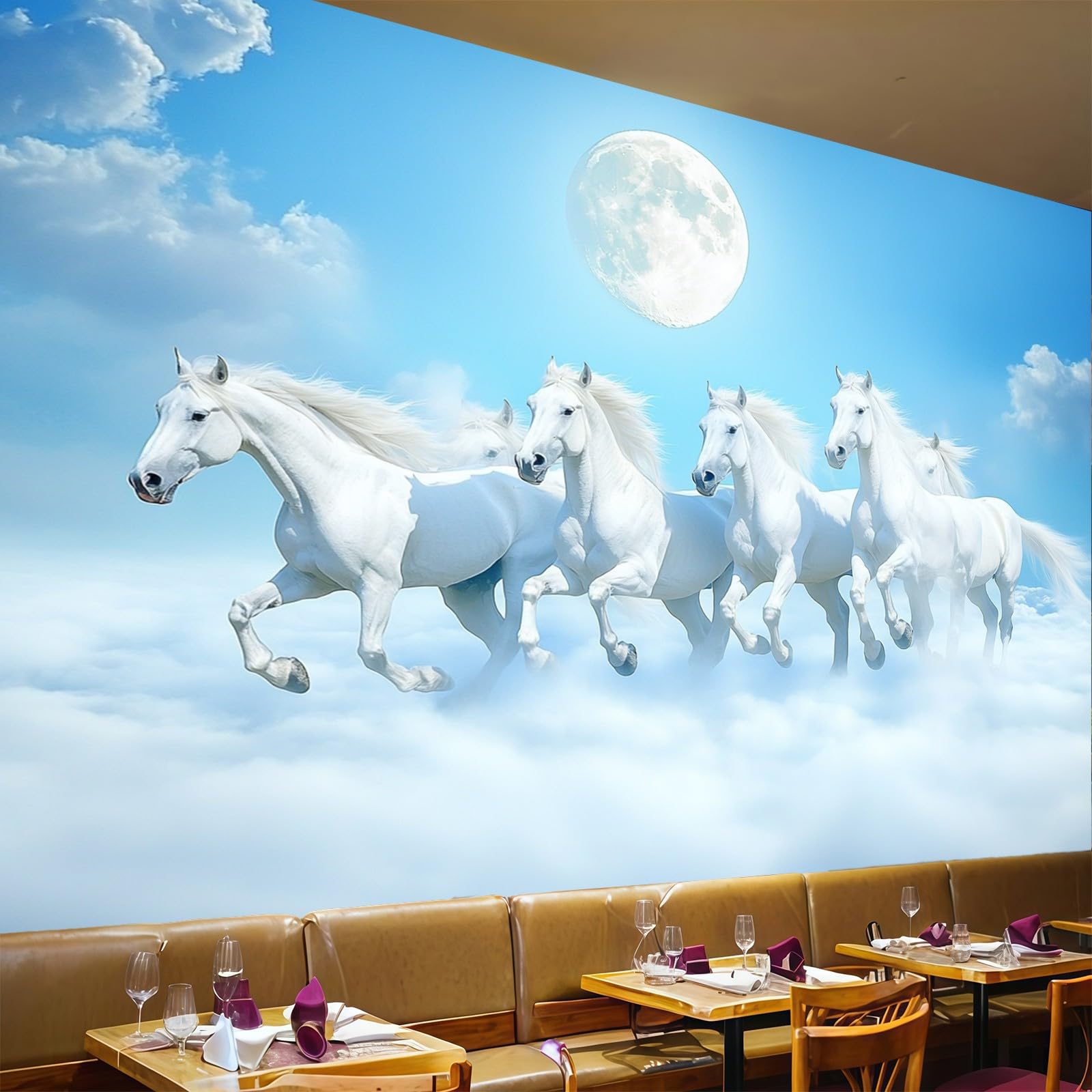 Papier peint intissé animaux bleu clair fresque murale chevaux 200 x 140 cm