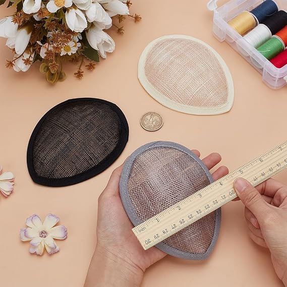 FINGERINSPIRE 3PCS Teardrop Fascinator Hat Base 5x4 inch (Black, White, Gray) Linen Mesh Millinery Base Cocktail Hats Making Base, Hat Craft Material for Making Fascinators and Cocktail Hats