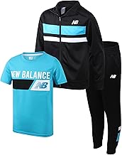 New Balance Boys Sweat Suit Set - 3 Piece Short Sleeve Graphic Tee, Zip Up Jacket, Tricot Jogger Sweatpants for Boys (2T-16)