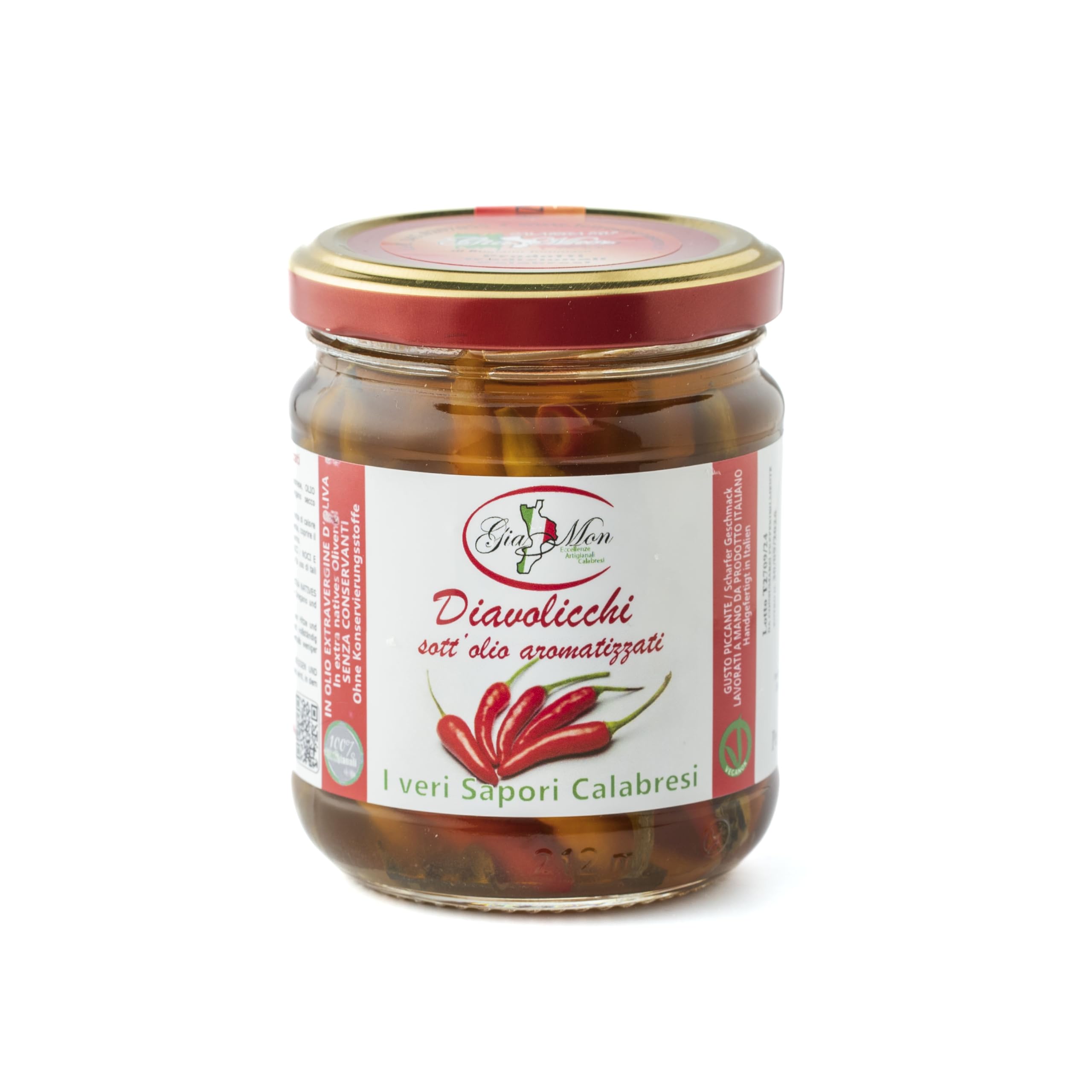 Kalabrische Diavolicchi in Öl – 3er-Sparset (je 180 g Glas)! Scharfe Peperoni in Nativem Olivenöl Extra, Handgemacht in Italien – Perfekt für Liebhaber der italienischen Küche