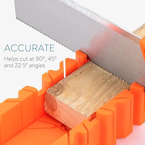 Miniatura 3 de Navaris Caja de inglete con sierra – Caja de inglete con herramienta de corte de sierra de mano de 12 pulgadas incluida para cortar madera