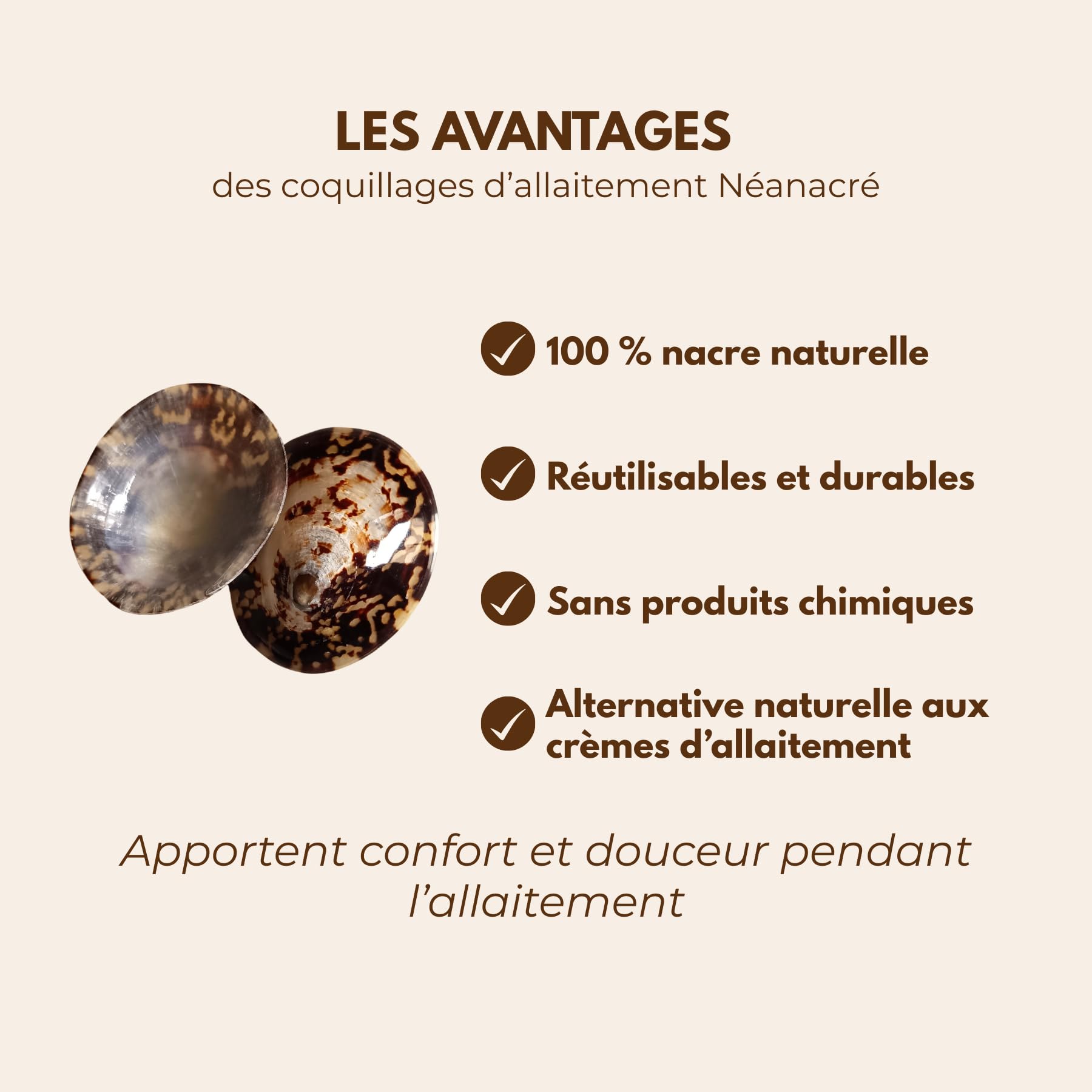 Coquillages d’Allaitement en Nacre Naturelle – Protège Mamelons Allaitement – Soulage Crevasses & Irritations – Réutilisables – Tailles S/M/L – Néanacré (M) (M)