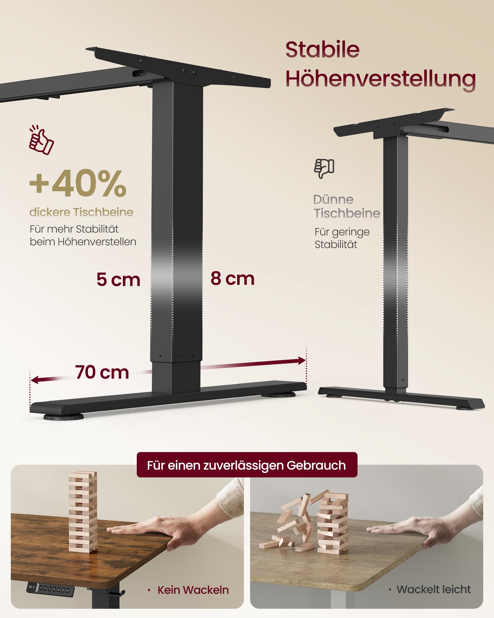 VASAGLE Höhenverstellbarer Schreibtisch, 160 x 80 cm, USB-C-Anschluss, Ablage für Steckdosenleiste, Stehtisch, Erinnerung bei langem Sitzen, 3 Speichertasten, für Büro, vintagebraun LSD146KD02