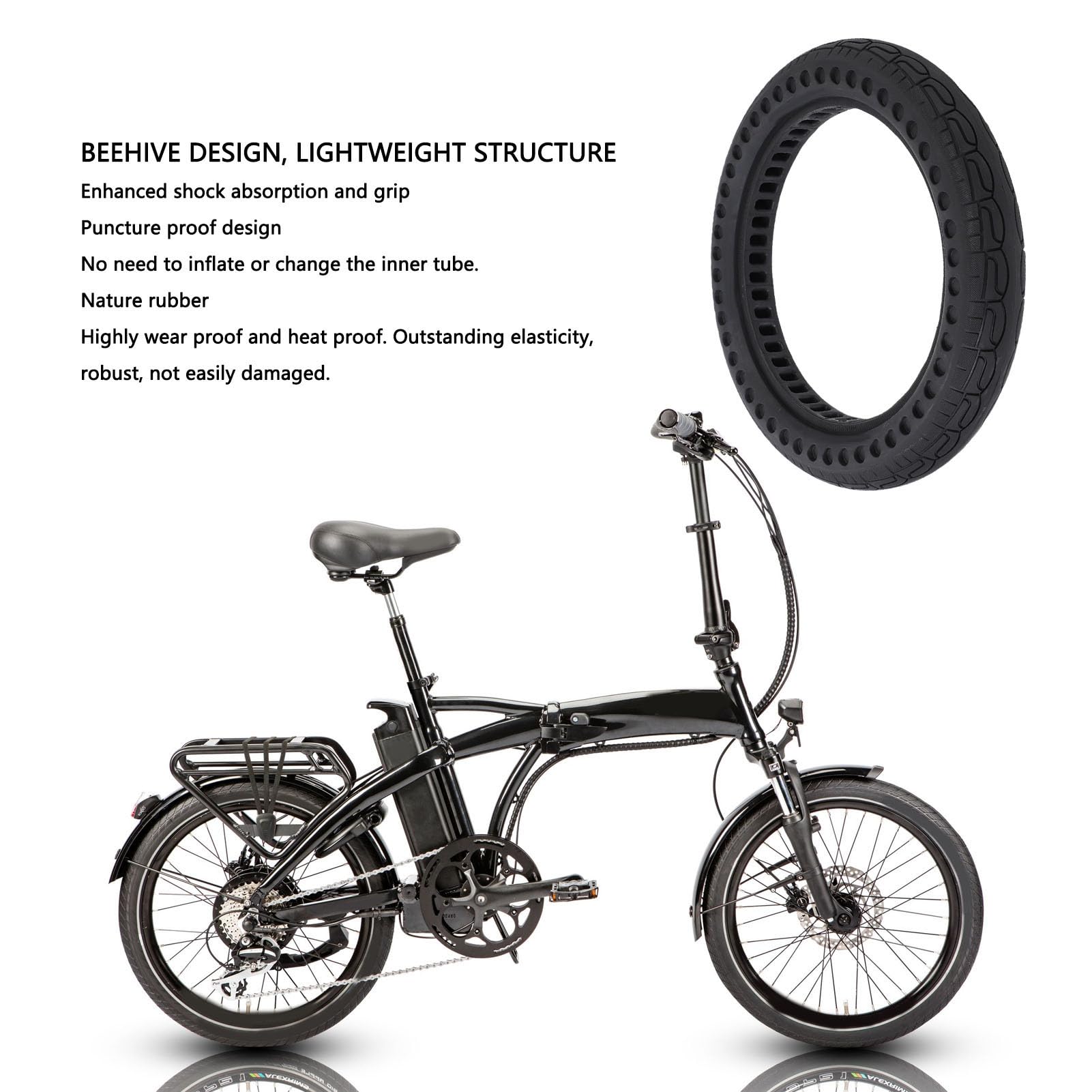 banapoy Neumático Sólido Bicicleta 14x2.125 sin Aire, 14 Pulgadas 14x2.125 Prueba Explosiones Antipinchazos Bicicleta Eléctrica Neumático sin Cámara Panal para Scooter Eléctrico