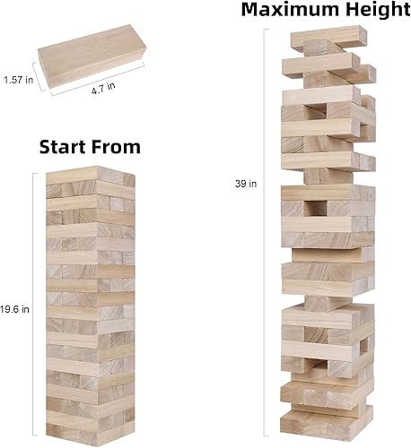 Miniatura 2 de GOTHINK Prepárate para divertirte juego de torre de madera gigante, más de 3.2 pies de alto, 60 piezas con funda de transporte, perfecto para