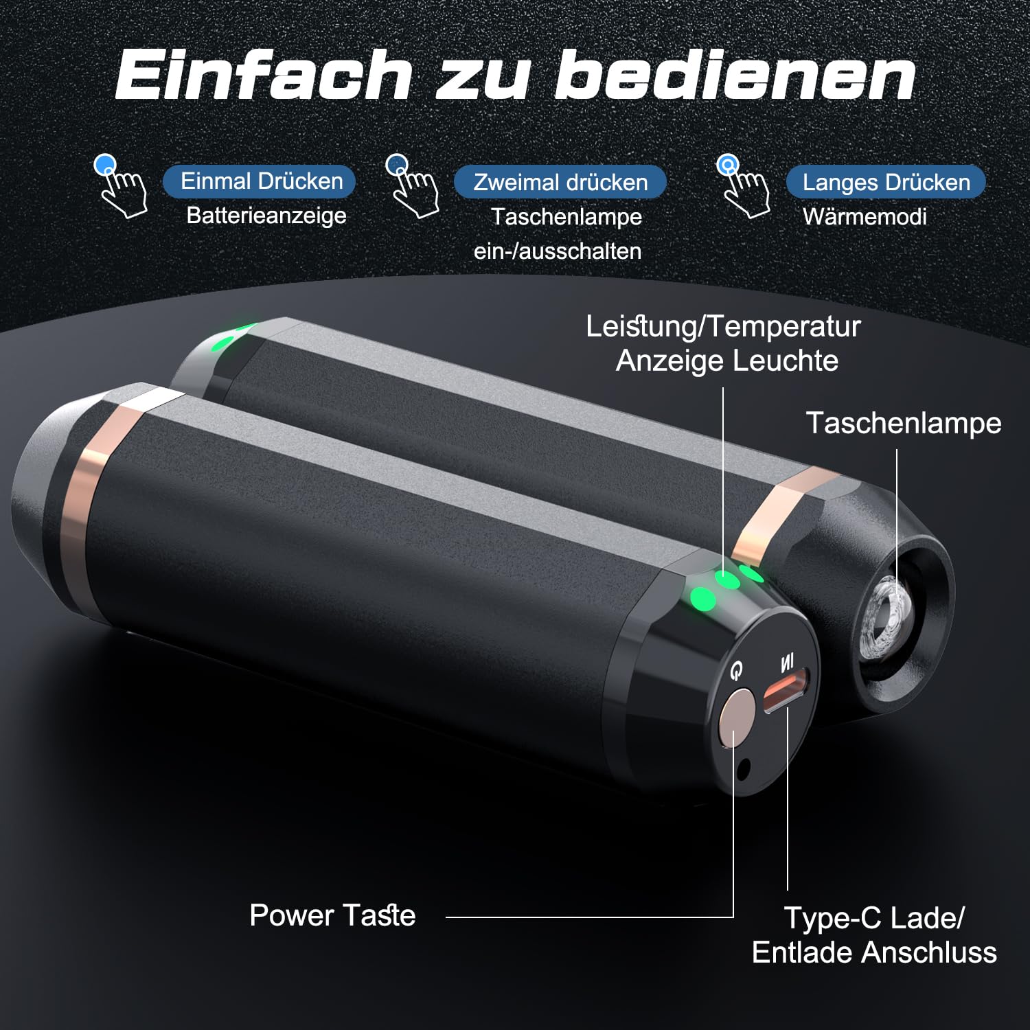 Handwärmer wiederaufladbar, Geteilte magnetische elektrische Handwärmer 2 Packungen, Handwärmer wiederverwendbar 3 Wärmestufen, tragbares Powerbank-Ladegerät 1000mAh, warmes Geschenk im Winter
