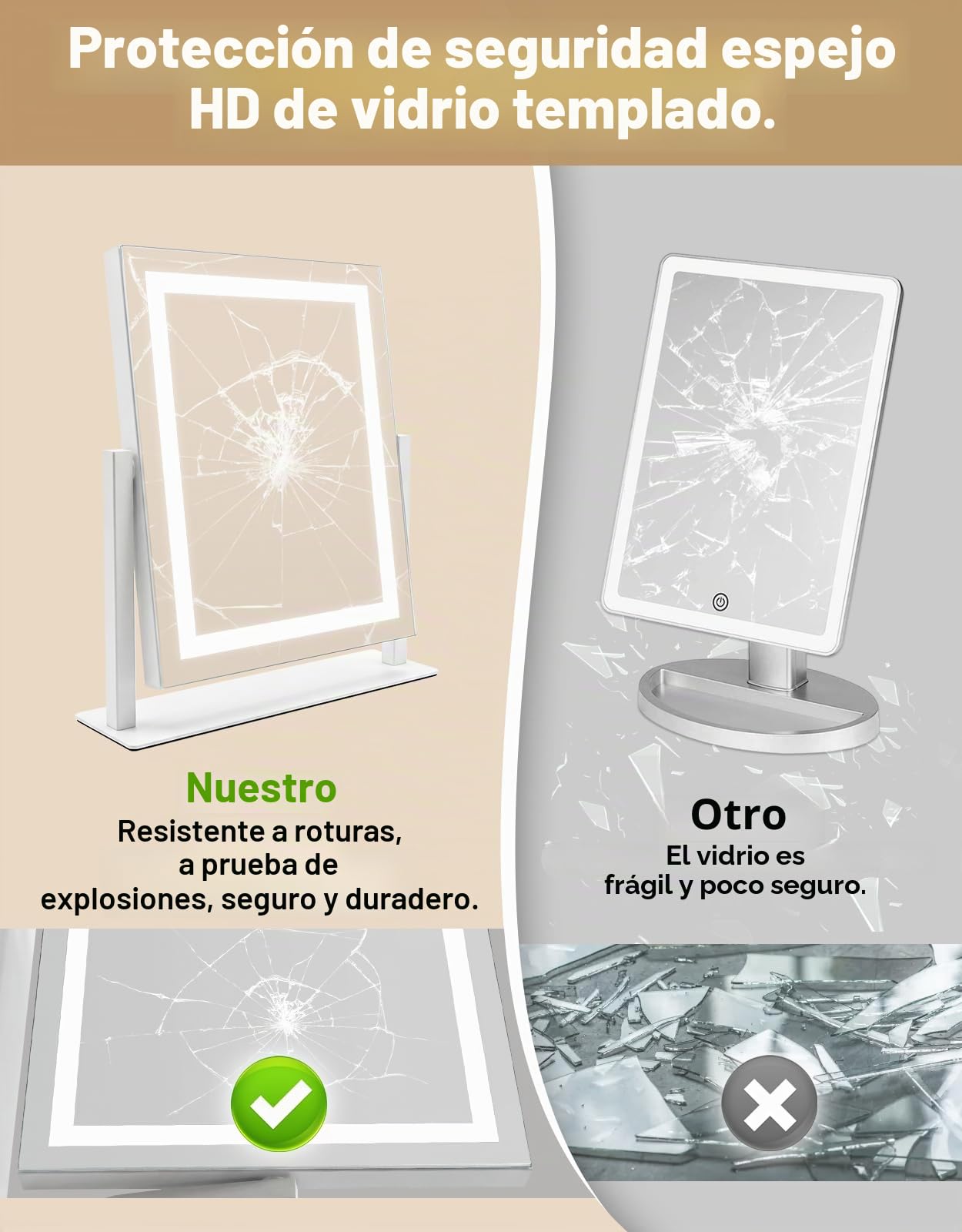 Espejo para maquillaje con iluminación led espejo de Hollywood 25 x 30 cm | tocador, pequeño espejo de maquillaje con luz, espejo de mesa, 3 modos, espejo de maquillaje para mesa