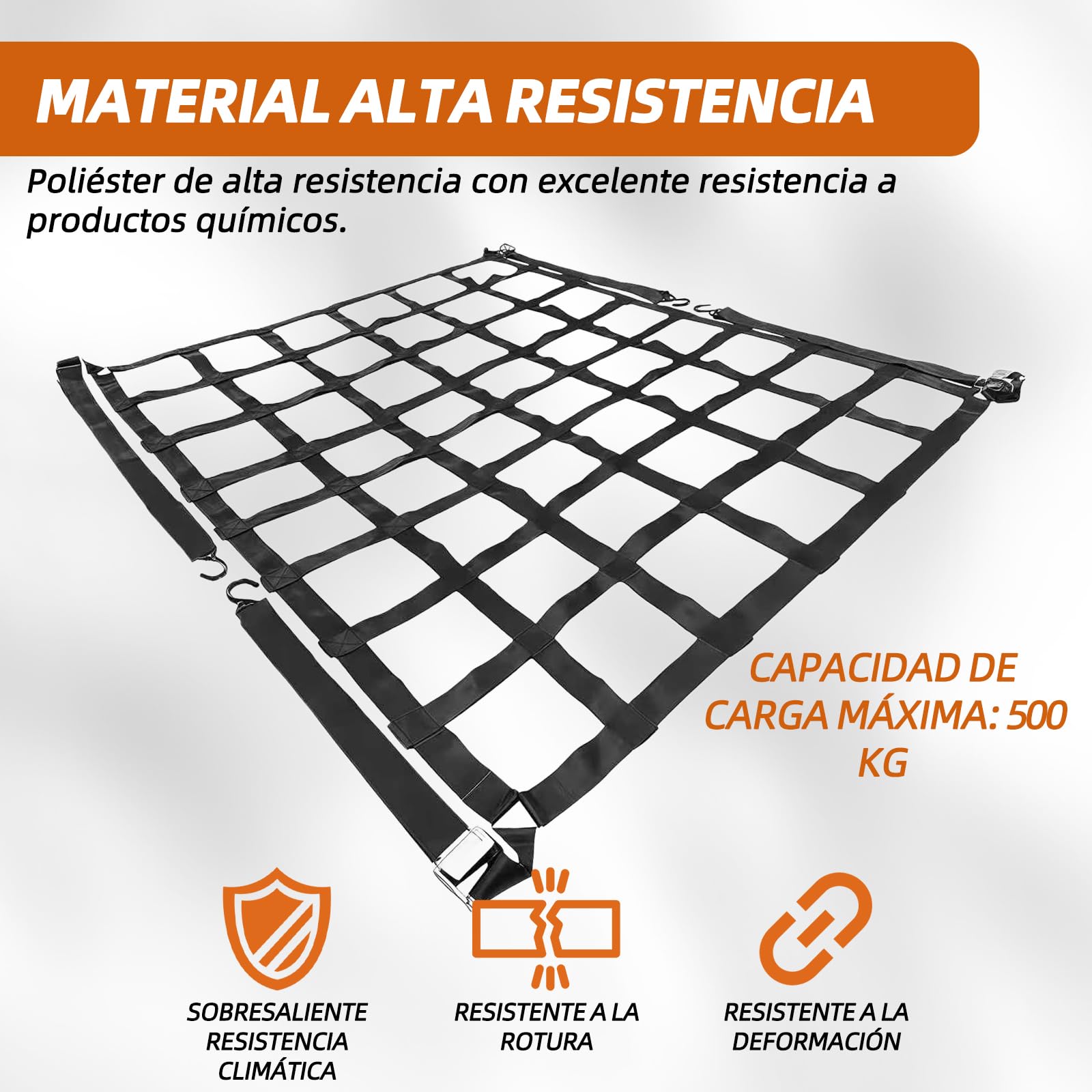 Red de seguridad para espacio de carga, 208 x 127 cm, red de equipaje ajustable para zona de carga y maletero, incluye 4 ganchos y correas ajustables de sujeción, compatible con paneles Van