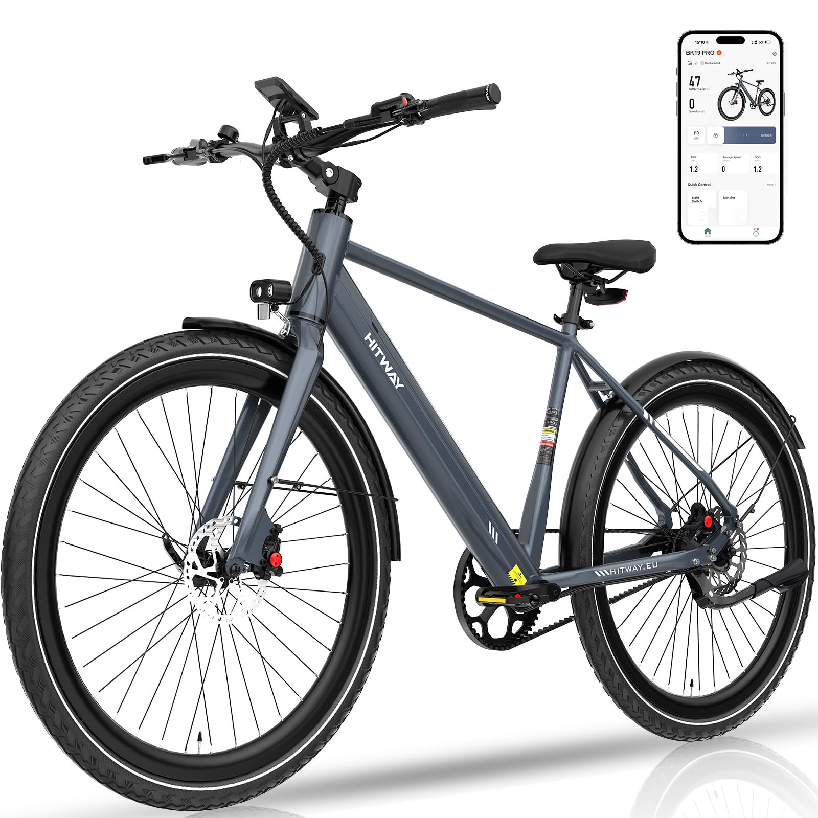 HITWAY E-Bike, Elektrofahrrad 700C für Herren Damen, Urban E-Fahrrad mit Drehmomentsensor & Riemenantrieb, 250W Motor bis 25 km/h, 36V 10,4Ah Akku, 