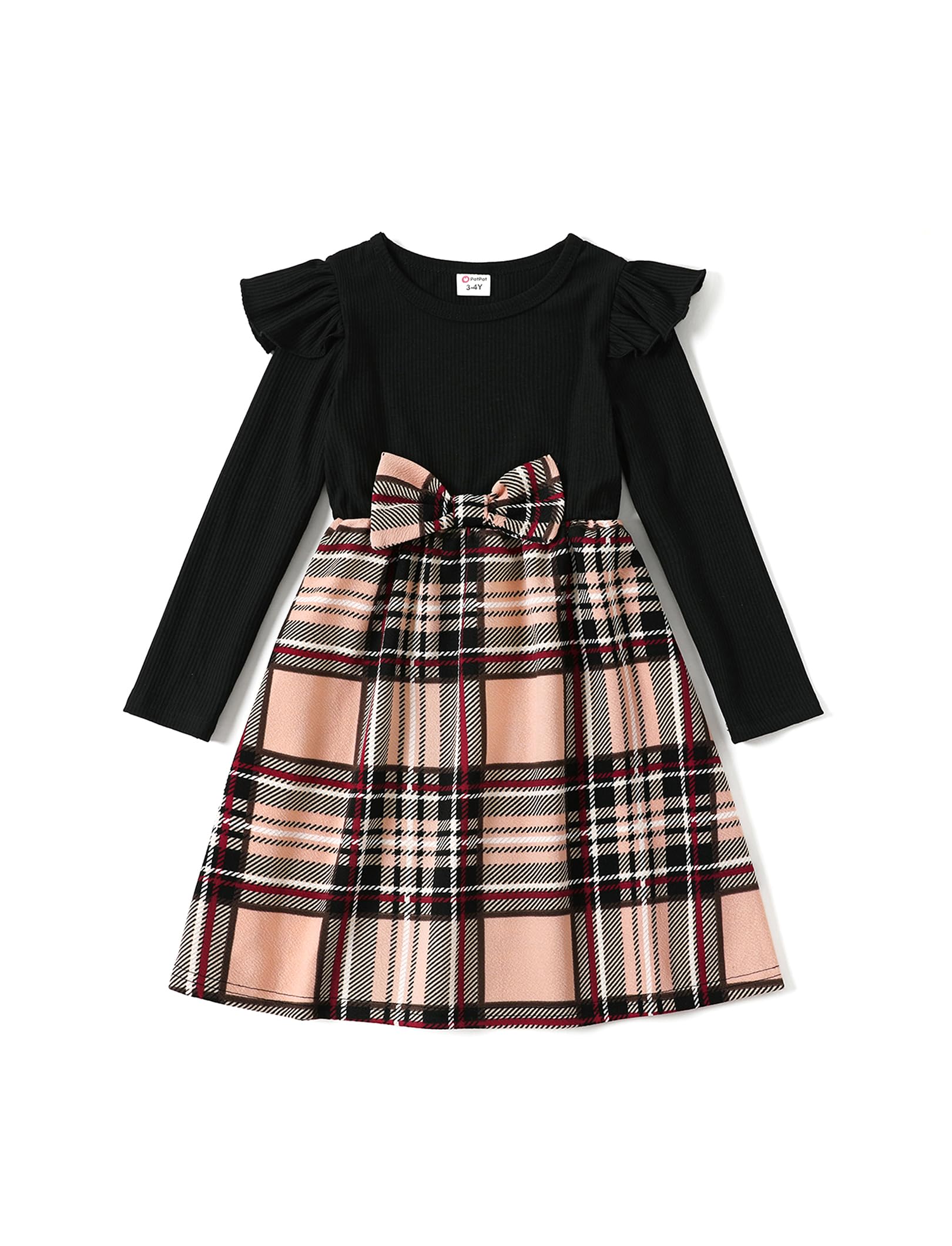 PATPAT Abito per la Famiglia in Stile Classico a Quadri, Completo Madre-Figlia/Padre-Figlio con Vestito e Camicia, Look Coordinato per Adulti e Bambini, Perfetto per Ritratti di Famiglia, Viaggi