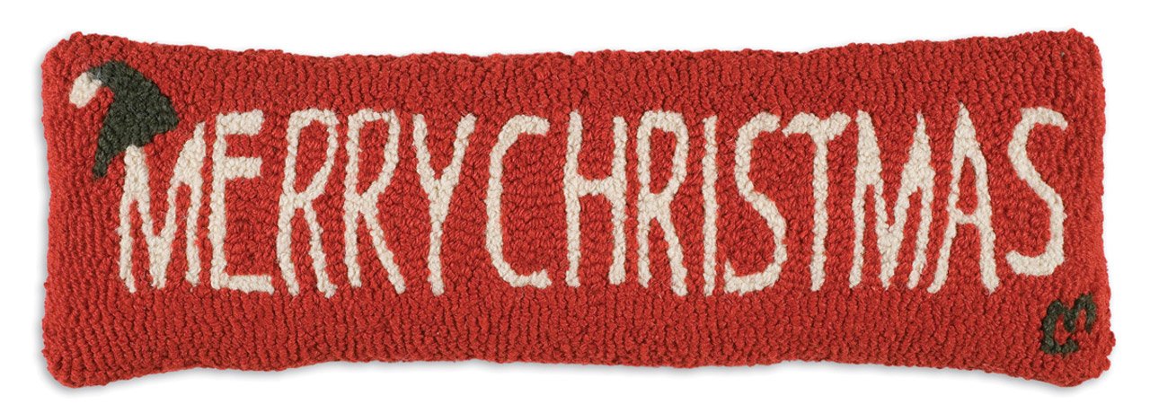 Chandler 4 Corners Artist-Designed Merry Christmas Hand-Hooked Wool Decorative Christmas Throw Pillow (8 in x 24 in) Christmas Pillow for Couches &
