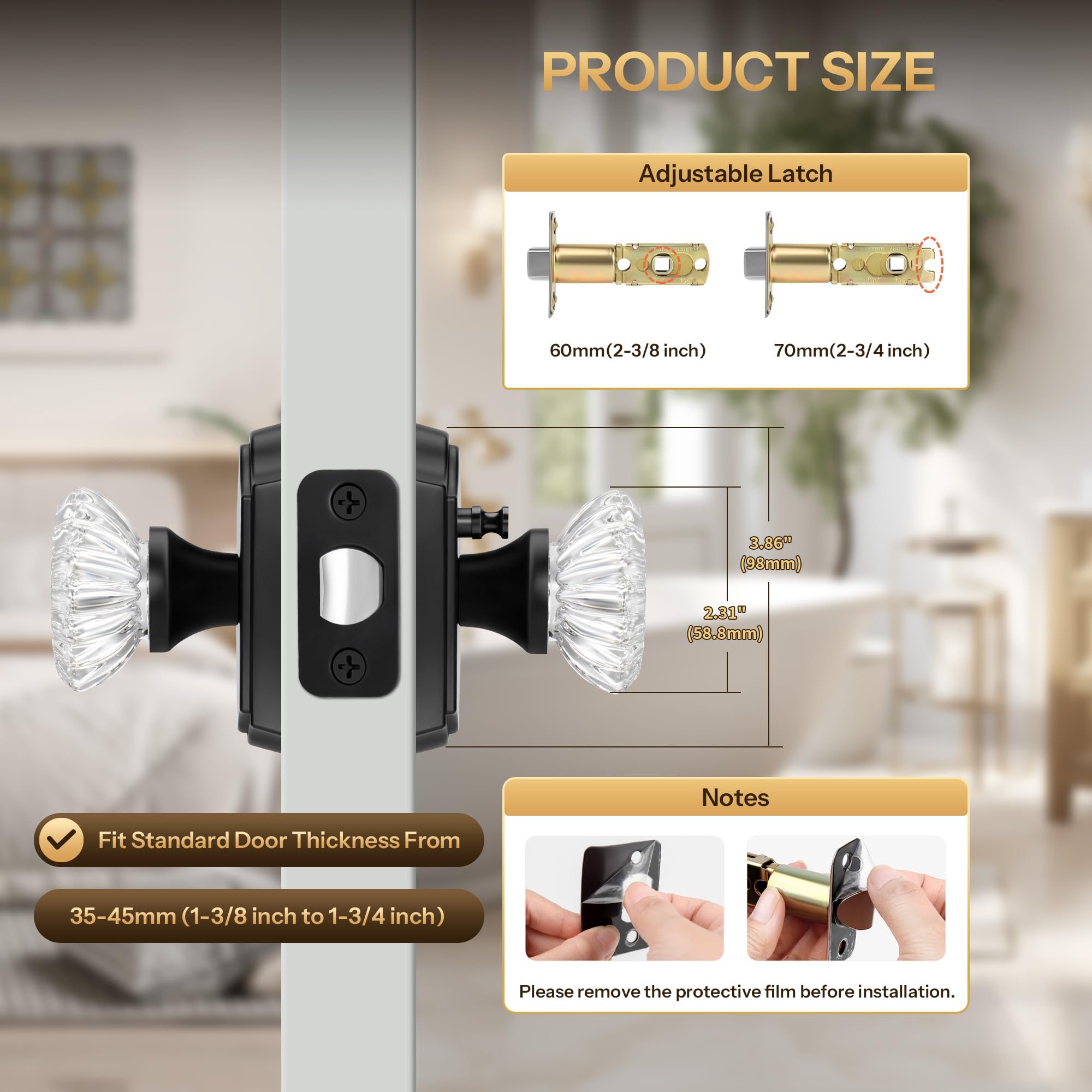 Matte Black Privacy Door Knob - Secure Glass Lock -6