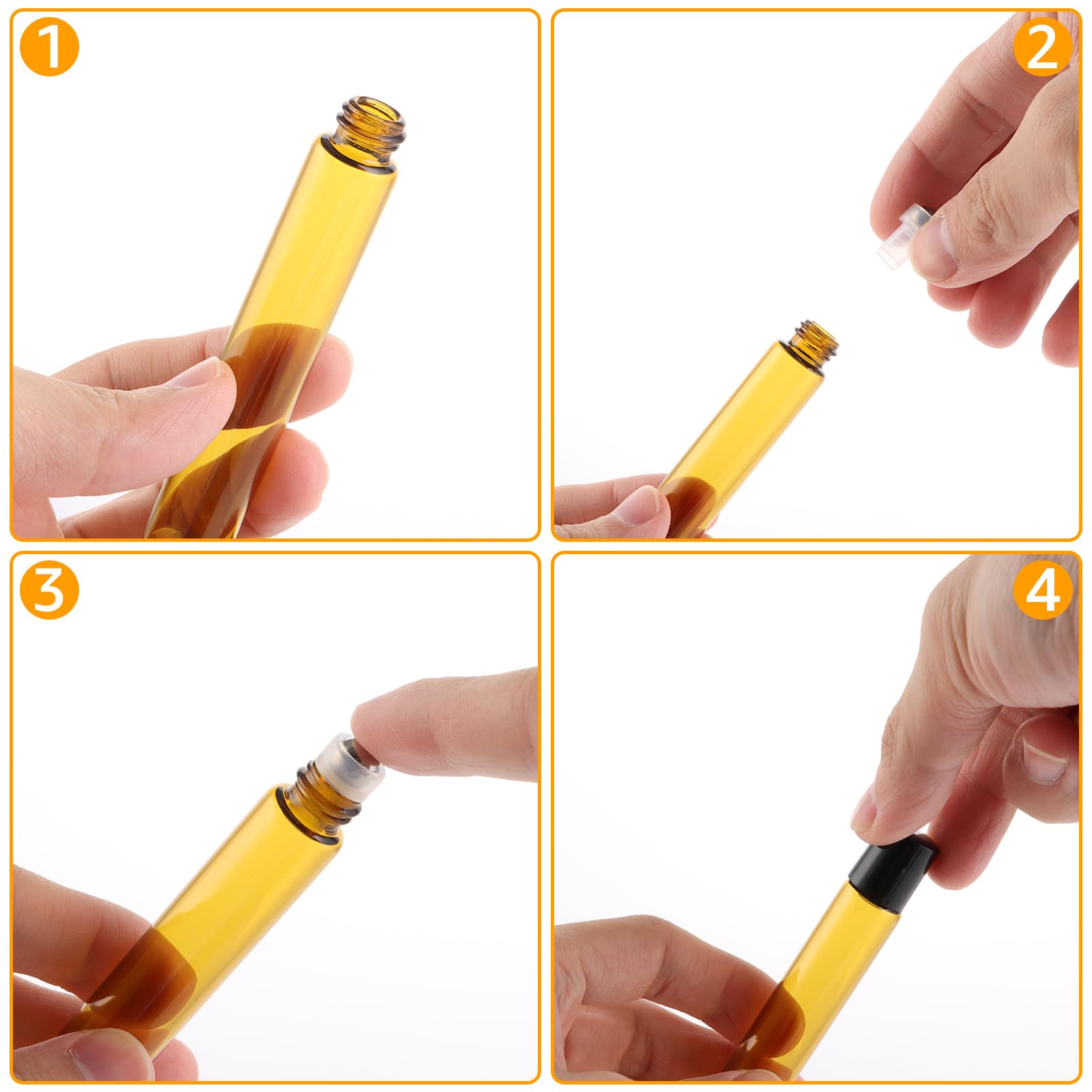 CYEER Lot de 50 Flacons Roll-on 10 ml en Verre Ambré – Bouteilles à Bille en Acier Inoxydable pour Huiles Essentielles & Parfums – Kit Complet avec Entonnoirs, Pipettes & Étiquettes pour DIY & Voyage