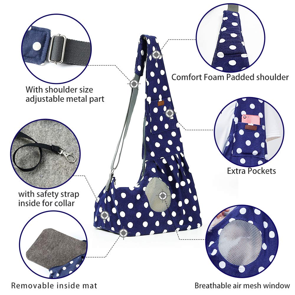 FUNAT Pet Sling Carrier Bag, Pet Sling Carrier Shoulder Bag for Cats Dogs, Pet Dog Travel Bag for Walking, Hiking, Bike Camping
