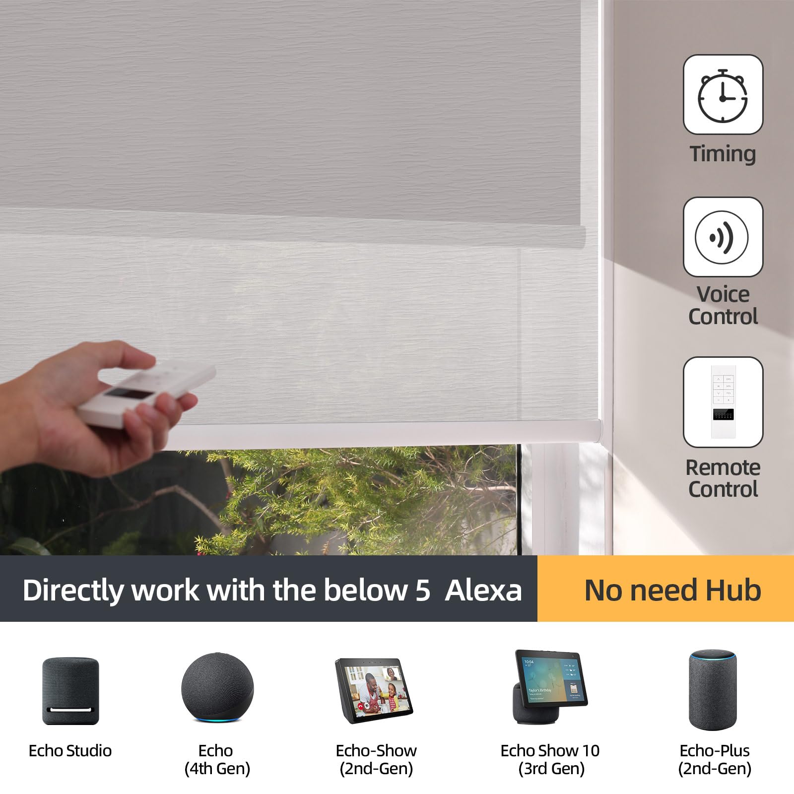 ZSTARR Motorized Day and Night Dual Smart Blind for Window with Valance Rechargeable Motor,Blackout Roller Shade Custom Size,with Valance Suitable for Home,Office (Full Blackout White)