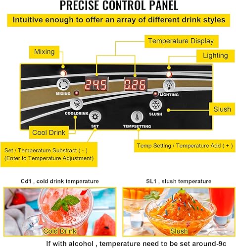 Miniatura 4 de VEVOR Máquina comercial de Margarita, 15L 1Tanks Máquina comercial granizada, 500W 110V, Batido de acero inoxidable Máquina congelada de bebidas,