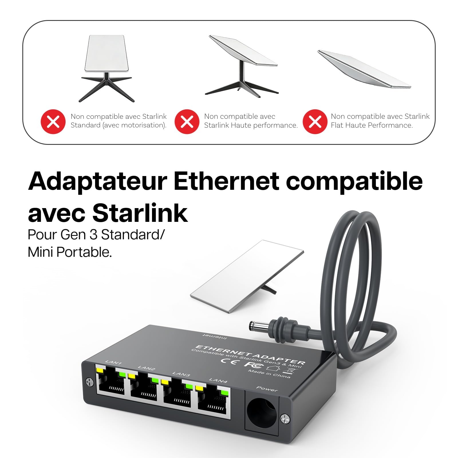 4 Ports Gigabit Adaptateur Ethernet pour Starlink Mini & Gen 3 de MMOBIEL – Switch Ethernet RJ45, Splitter Ethernet 1000Mbps avec Câble 0.5m – pour Camping-Car, Bateau, Bureau à Domicile & Gaming