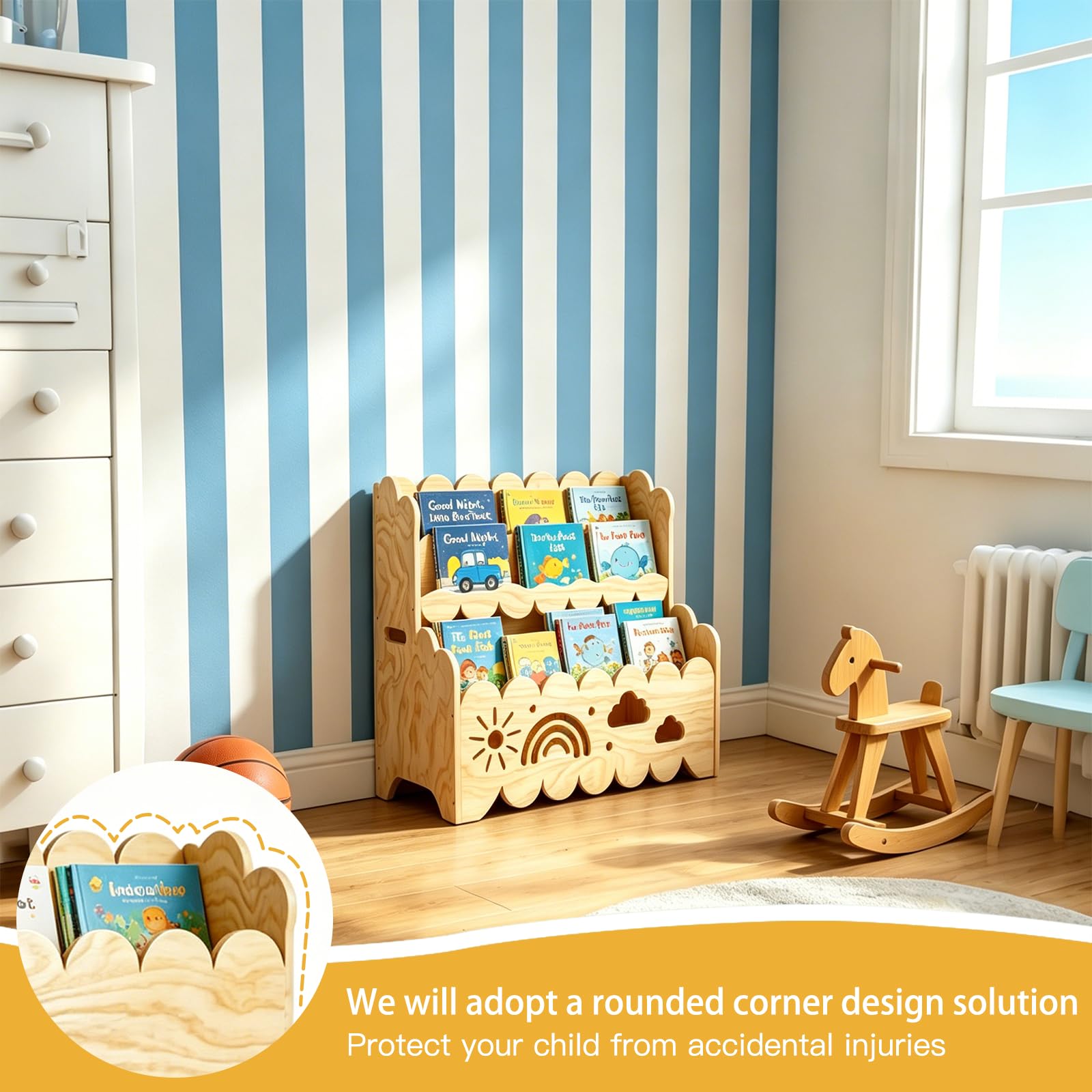 Montessori Libreria per bambini in legno, a 2 livelli, per bambini, organizer per giocattoli, cameretta dei bambini, libreria per bambini