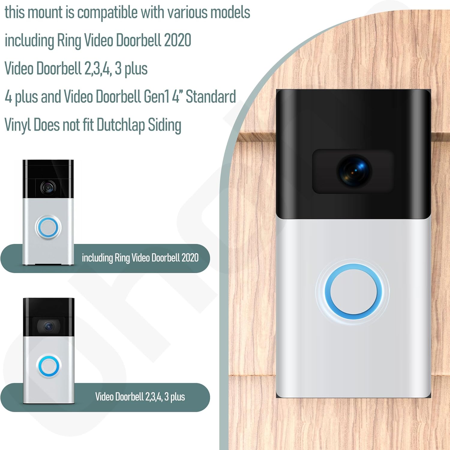 Vinyl Siding Doorbell Wall Mount Kit Fit for Ring/Video Doorbell, Compatible with Ring 2, Ring 3, Ring 3 Plus Video Doorbell Doorbell Siding Mount (4-Inch Standard Siding Only)