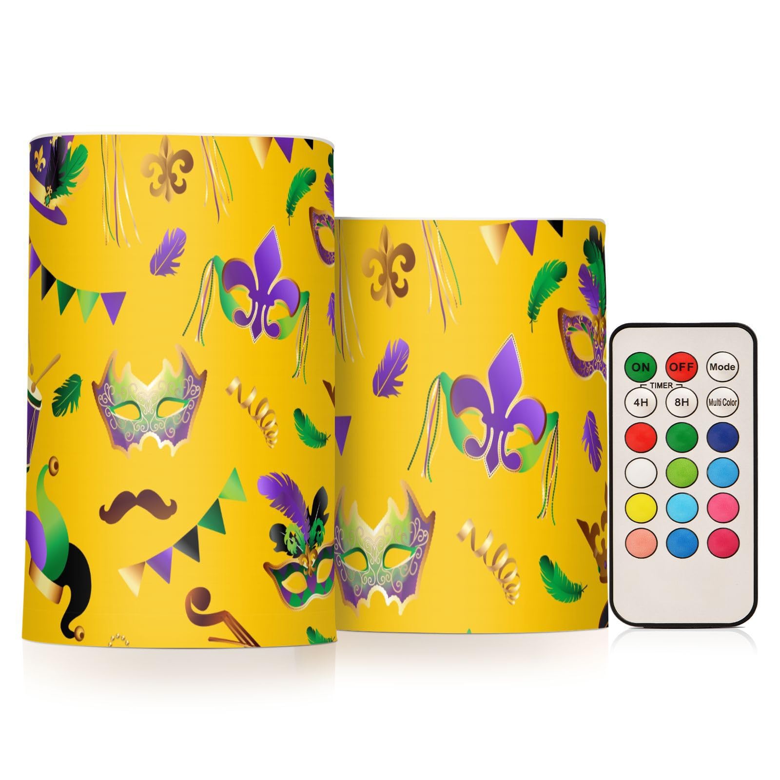 Mardi Gras Carnival Masks Flameless Candles with Remote Timer Battery Operated Candles Color Changing Electric Candles Fake Candles for Holiday Party Christmas Farmhouse Decor Outdoor Set of 2