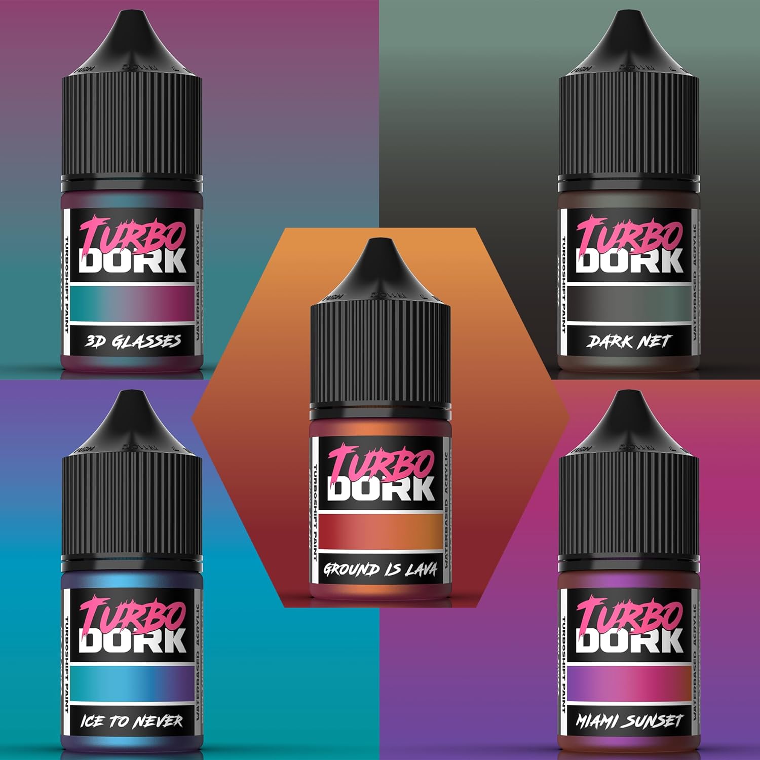 Turbo Dork TurboShift Starter Set Acrylic Paints - Waterbased Non-Toxic Metallic Color Shifting Acrylic Paints