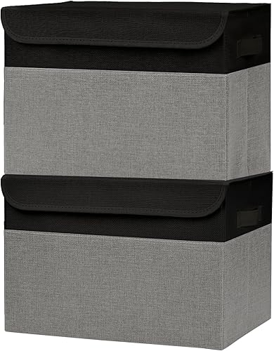 Miniatura 28 de Contenedores de Almacenamiento Plegables Apilables Grandes de 17" 42 Cuartos con Tapas [Paquete de 3] Cajas de Almacenamiento de Tela de Lino Beige
