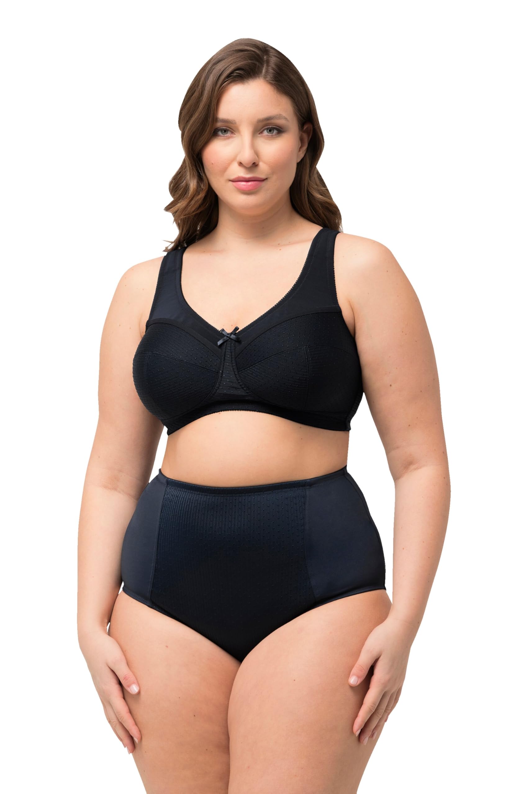 Ulla Popken Womenswear Plus Size Curvy Jacquard Dot Wirefree Kelly Fit Support Bra Midnight Blue 115H 801187139-115H