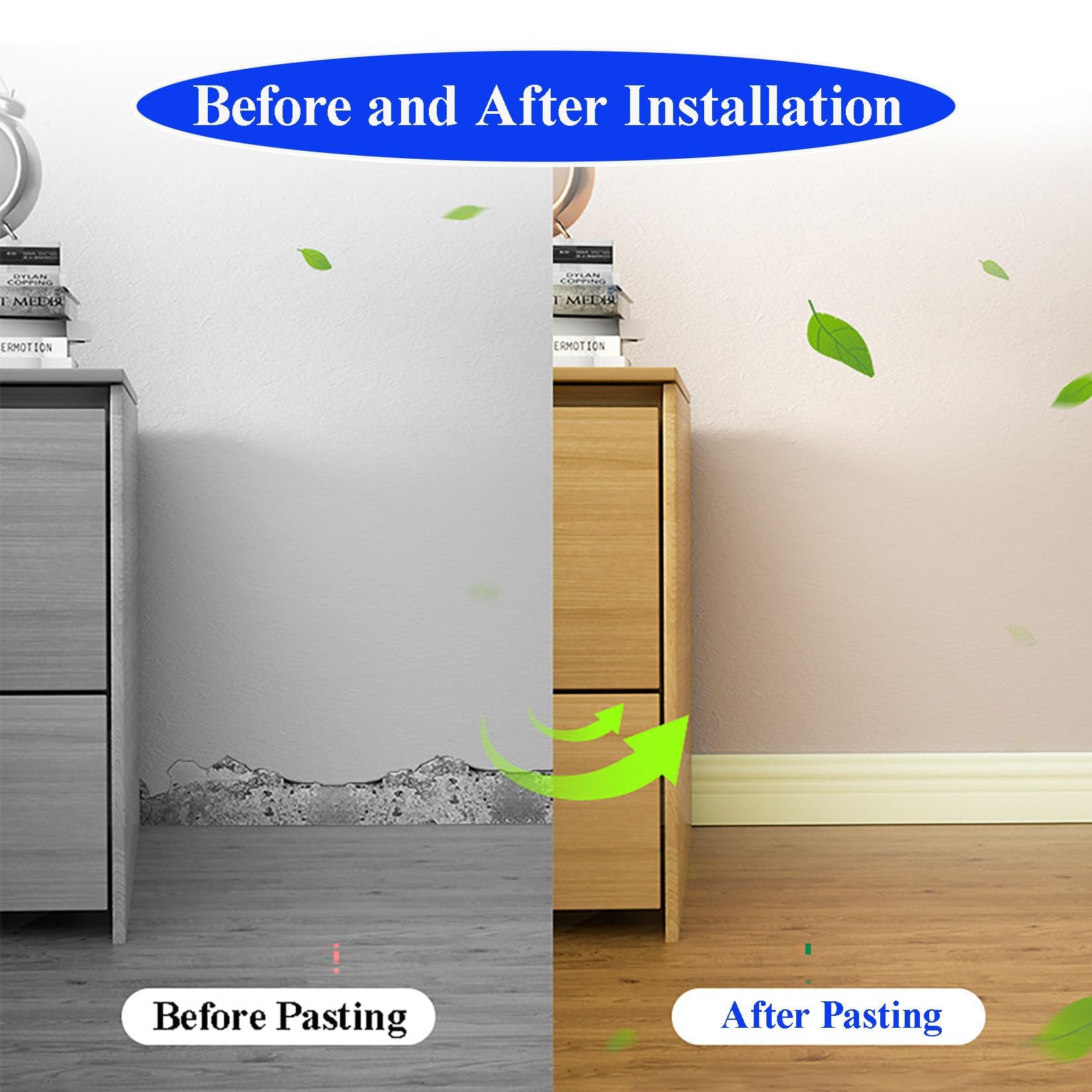 Rodapies autoadhesivo rodapié blando de 12cm de ancho zócalos decorativos base de pared zócalo flexible autoadhesivo molduras decorativas,para cocina,baño,pared y suelo (5m Largo) (Blanco)