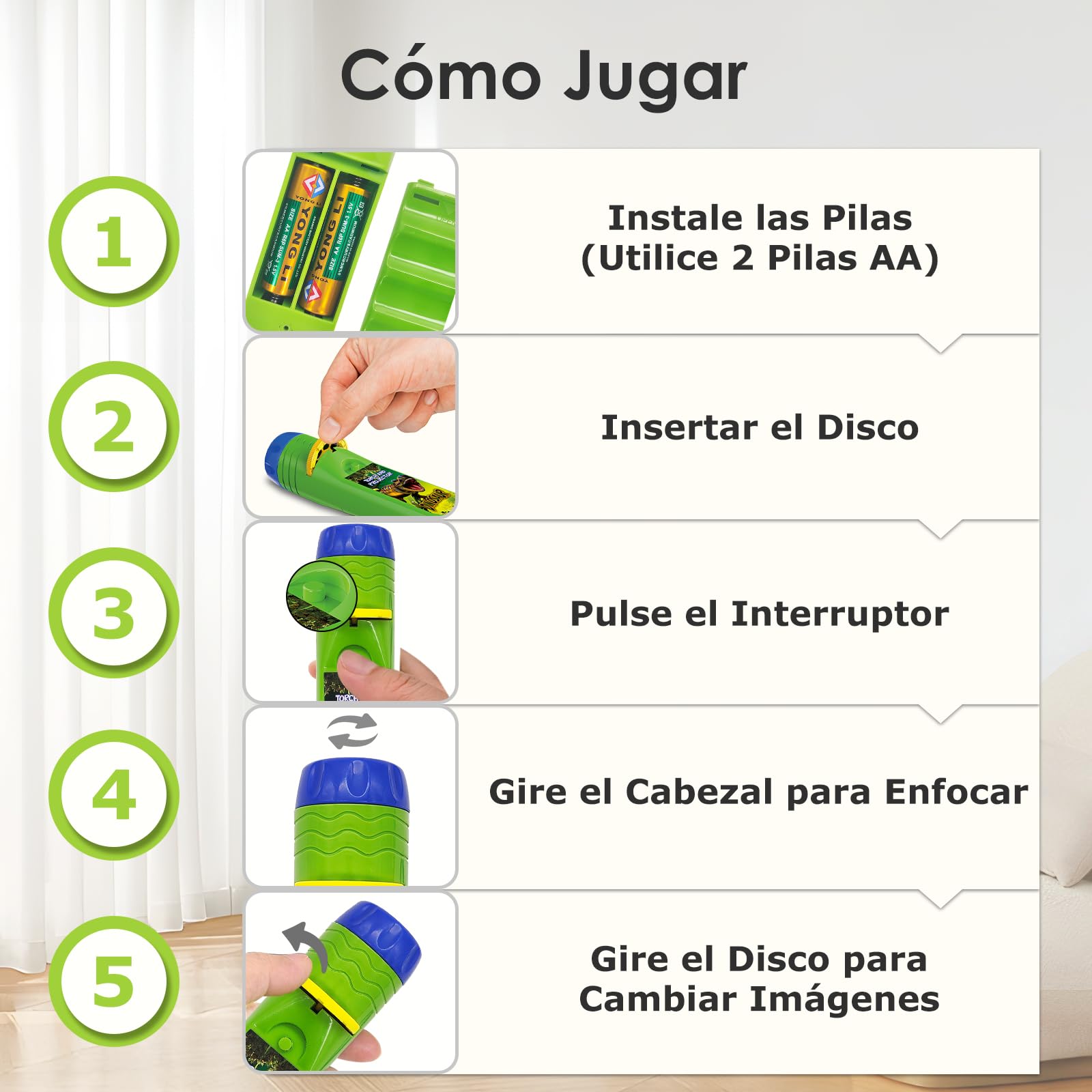 Pup Go Dinosaurio Linterna Proyector para Niños 3+ Años, Regalo Navidad para Niños, 3 Discos y 24 Imágenes, Pared Techo Tienda Ciencia Educativo Juego, Dinosaurio Kit Proyector Juguetes