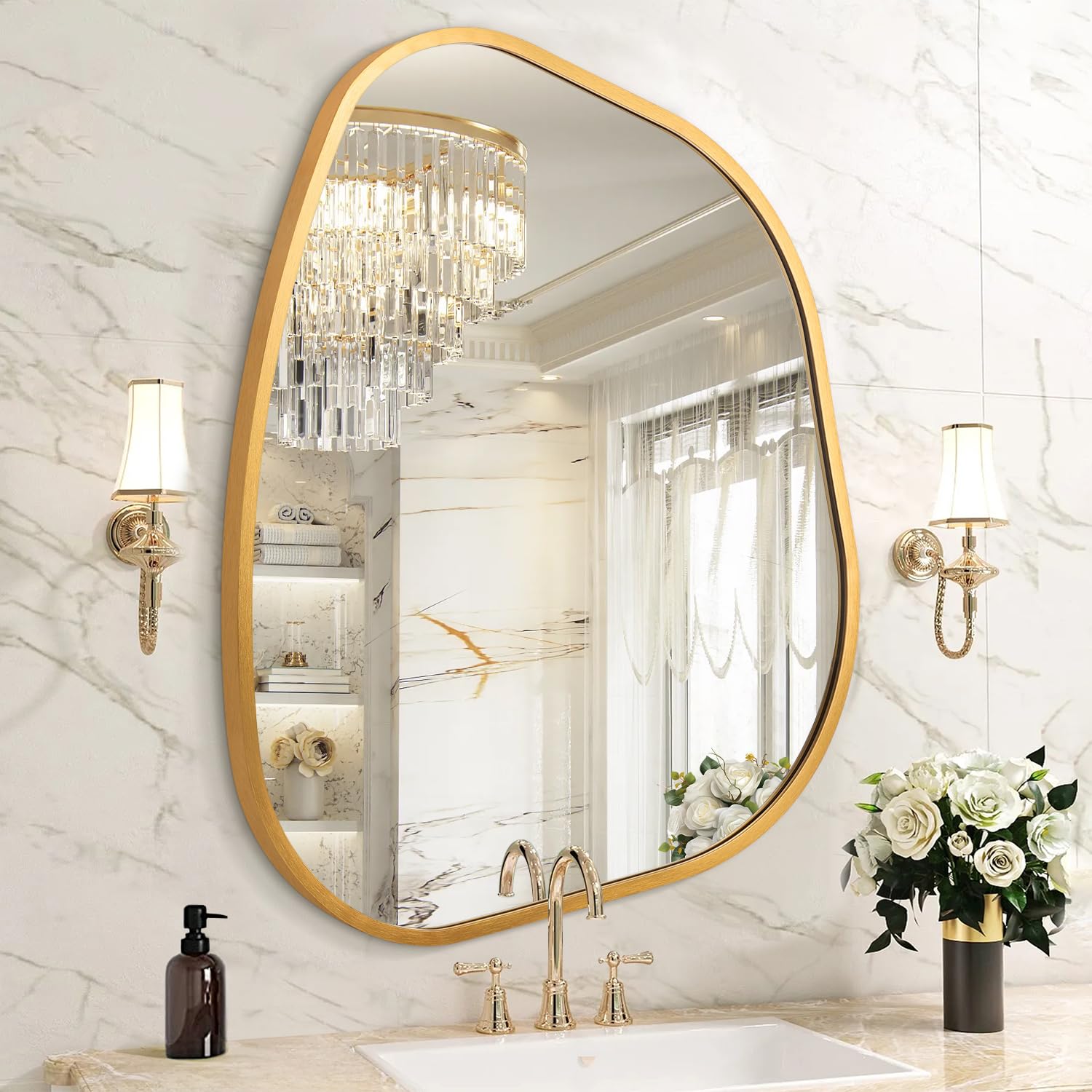 HLFMVWE Gold Irregular Mirror, 40x50 CM Cloud Shaped Mirrors, Asymmetrical Wall Mirror, Unique Modern Funky Mirrors for Living Room Bathroom Bedroom Entryway Large