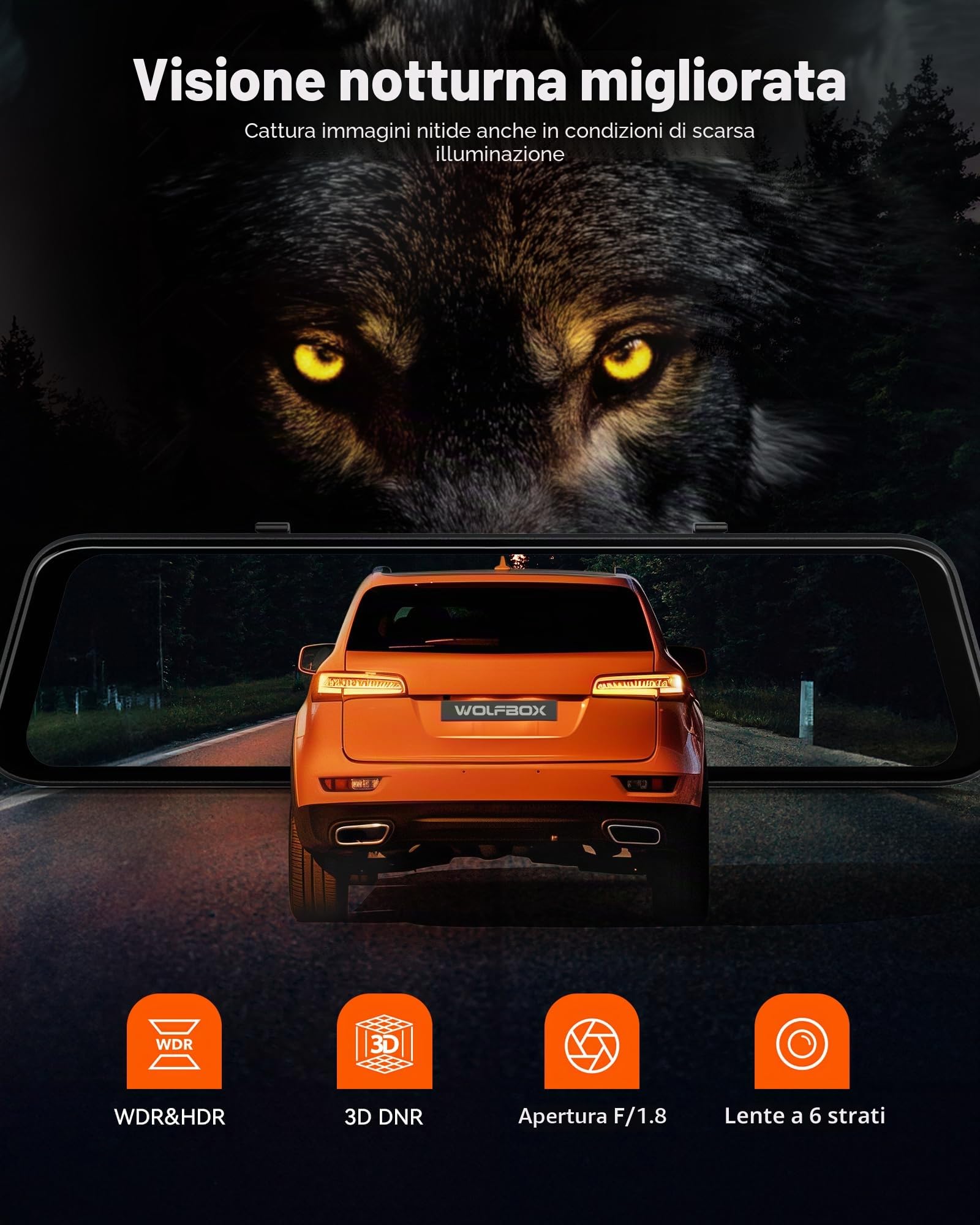 WOLFBOX G850 PRO 4K Dashcam a specchio con ADAS e BSD, specchietto retrovisore intelligente con WiFi 5,8GHz, controllo vocale, telecamera posteriore da 12 pollici con scheda da 64GB inclusa, GPS