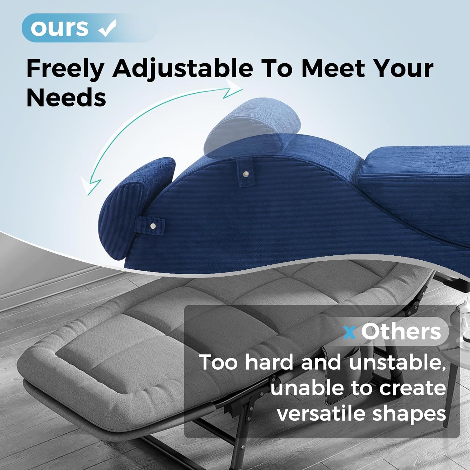 Yoga Chairs for Adults, Ergonomic Chaise Lounge Chair Indoor with Side Pocket, Lumbar Pillow, Ottoman, Yoga Chair Perfect for Stretching, Relaxation, Exercise, Used in Bedroom, Living Room（Blue）