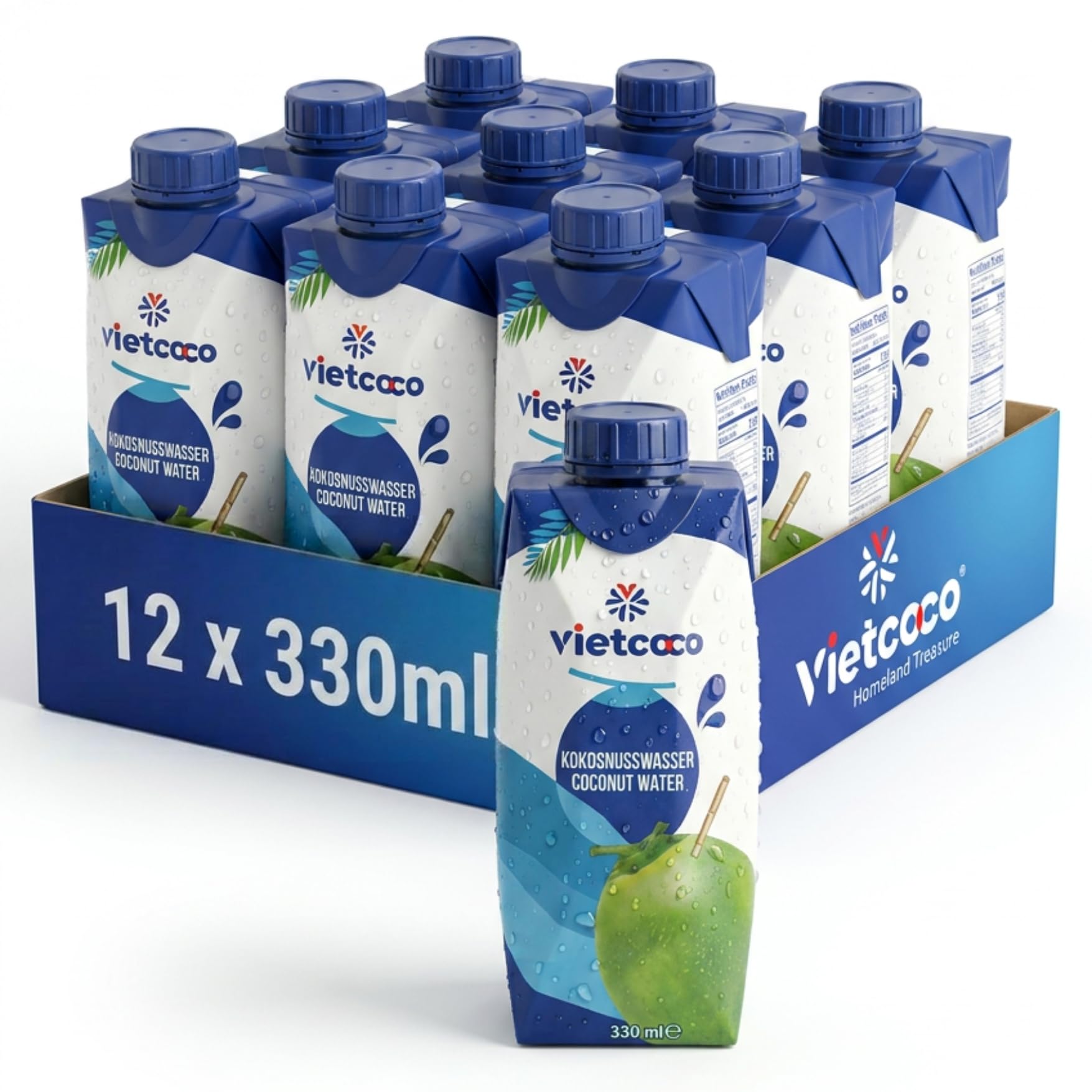 Vietcoco Kokoswasser 12 × 330 ml – 100% Pures Kokoswasser – ohne Zucker – Reich an Elektrolyten & Vitamin C – Erfrischend im Geschmack – Kalorienarm – Isotonisch & Lecker