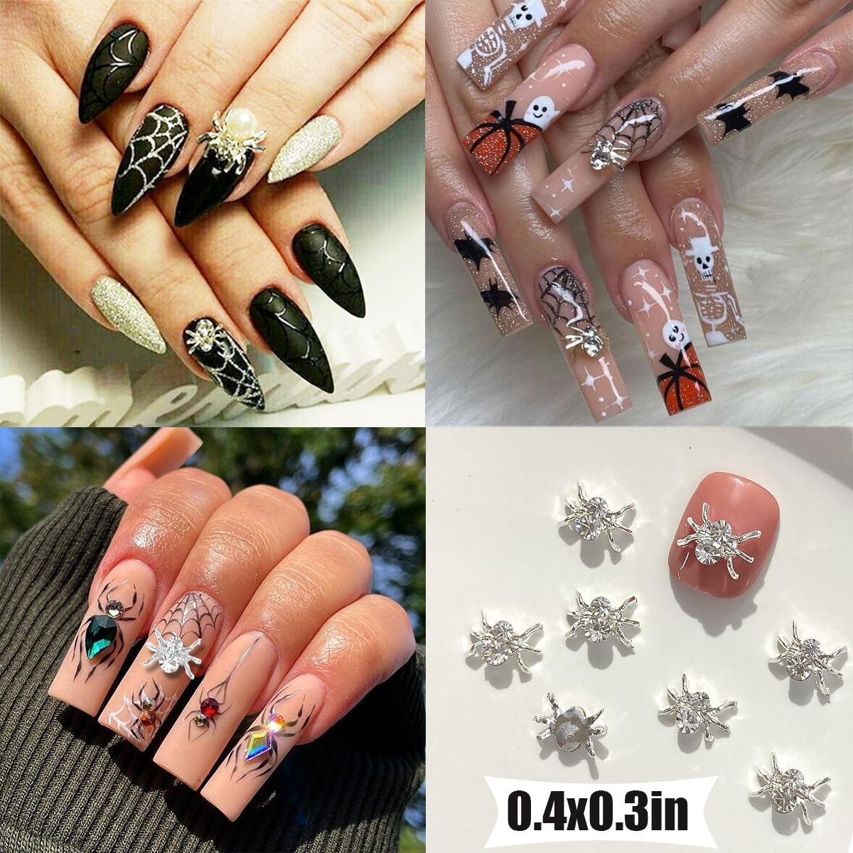 SOFPLATE Halloween Nagel Charms 36 Stück - Spinnen Cabochons Mit Strass In 9 Farben