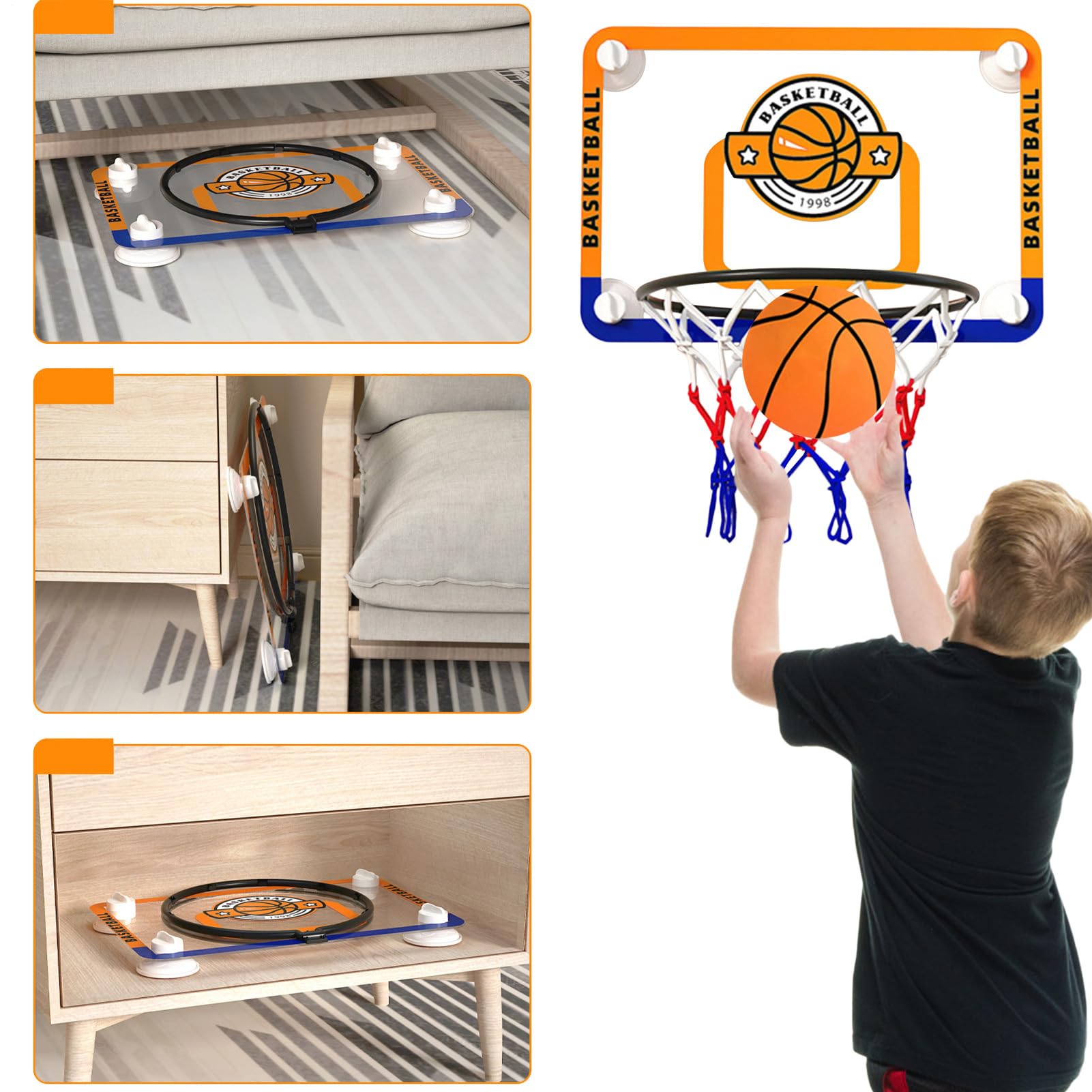 Cestino da basket per bambini, a ventosa, pieghevole, con palla, giocattolo da basket, per interni, per bambini, ragazzi, adulti, ufficio e camera da letto