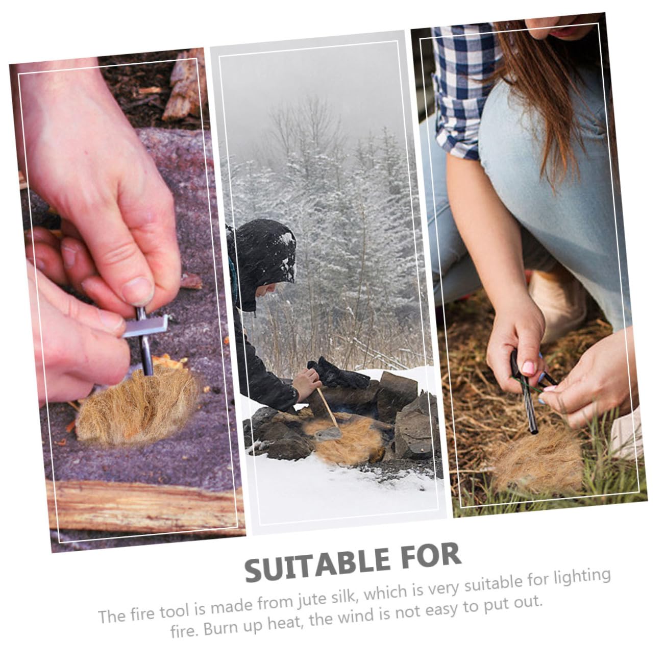 12pièces Outils Allumage Jute Naturel pour Camping Accessoires De Survie pour Allumer Facilement Le Feu Extérieur pour Toutes Conditions Climatiques